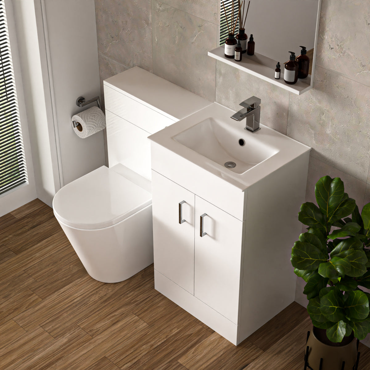 Nanuya 500mm Freestanding Slim Basin Vanity & Back To Wall Toilet - White