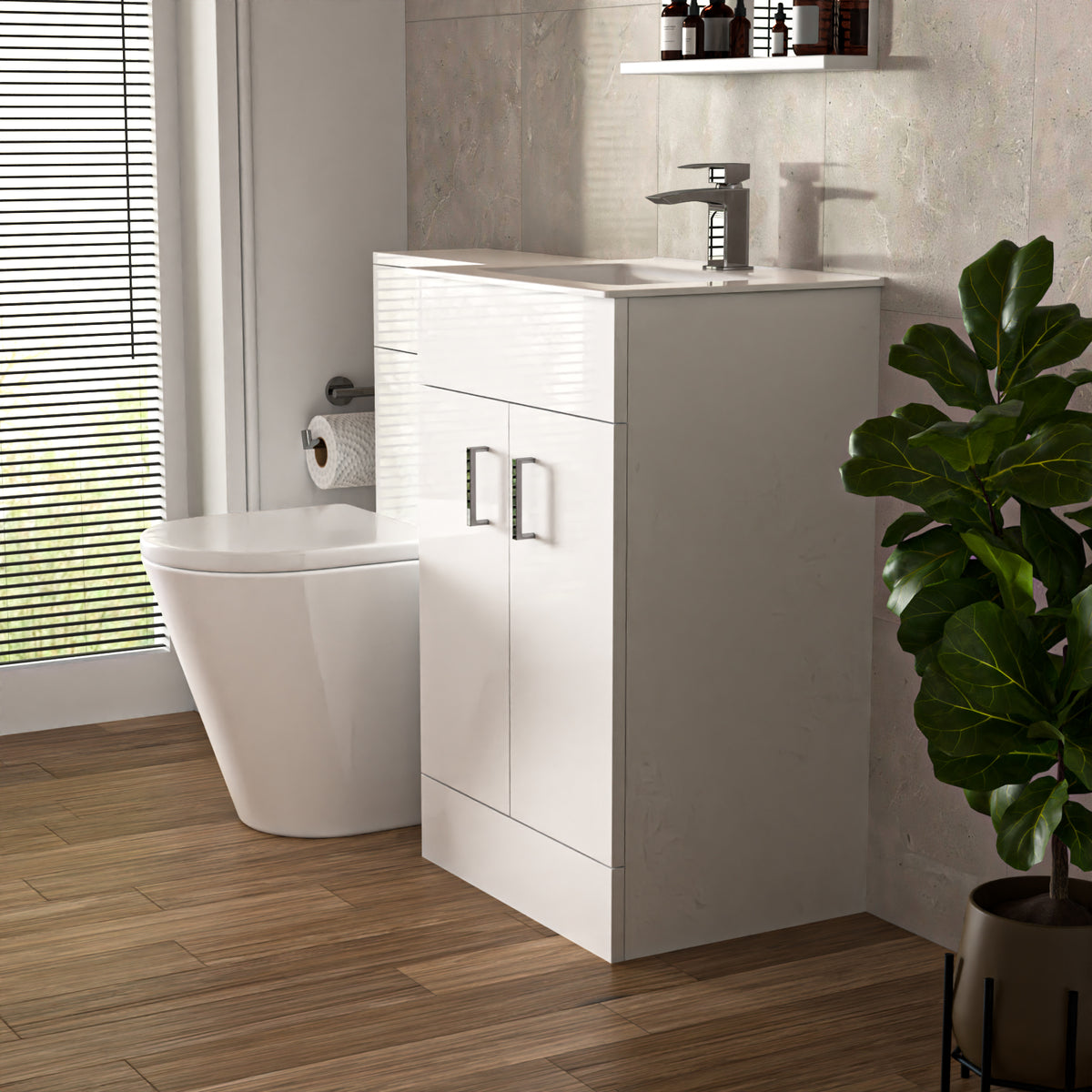 Nanuya 500mm Freestanding Slim Basin Vanity & Back To Wall Toilet - White