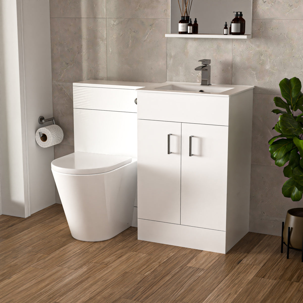 Nanuya 500mm Freestanding Slim Basin Vanity & Back To Wall Toilet - White