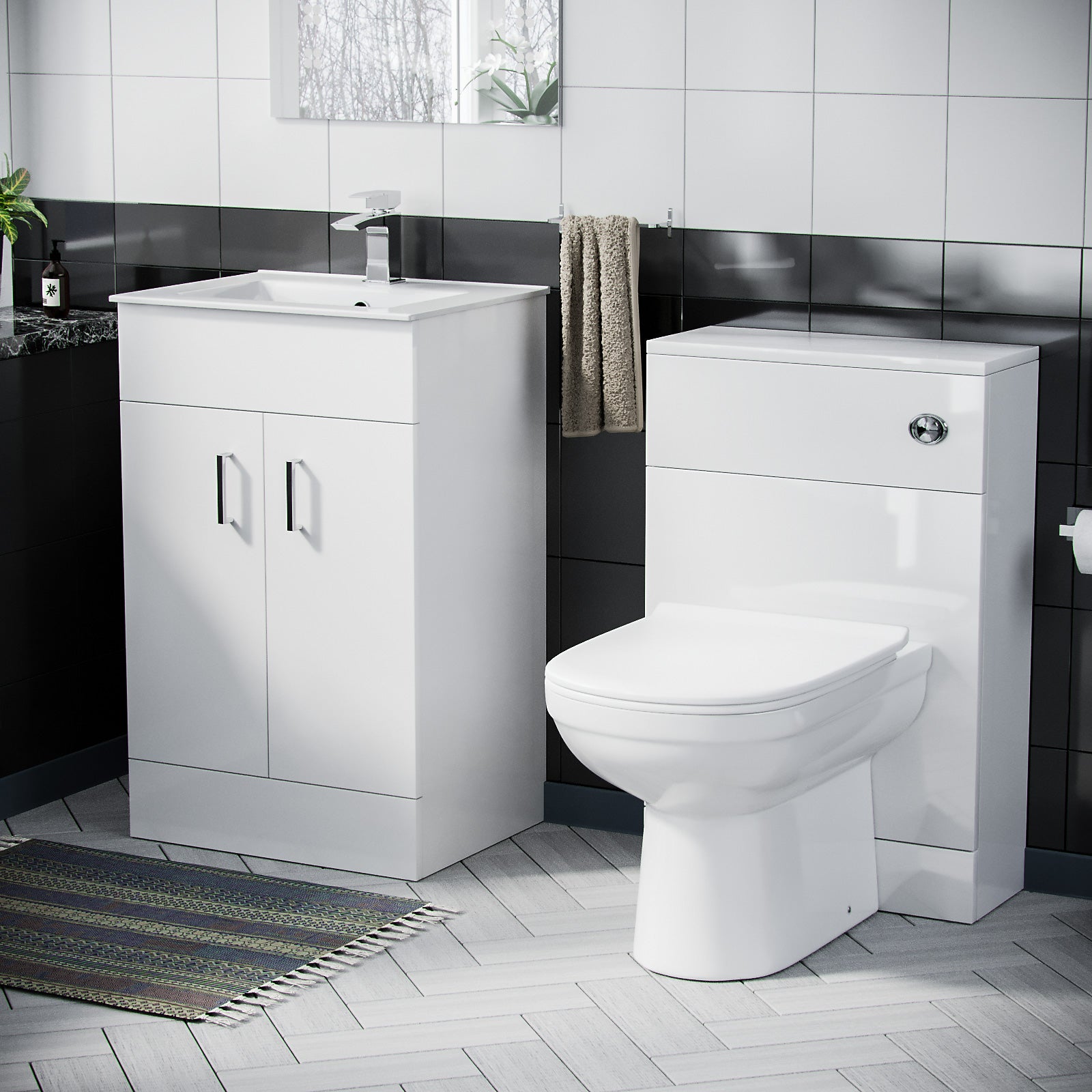 Nanuya 500mm Vanity Basin, WC Unit & Elso Back to Wall White