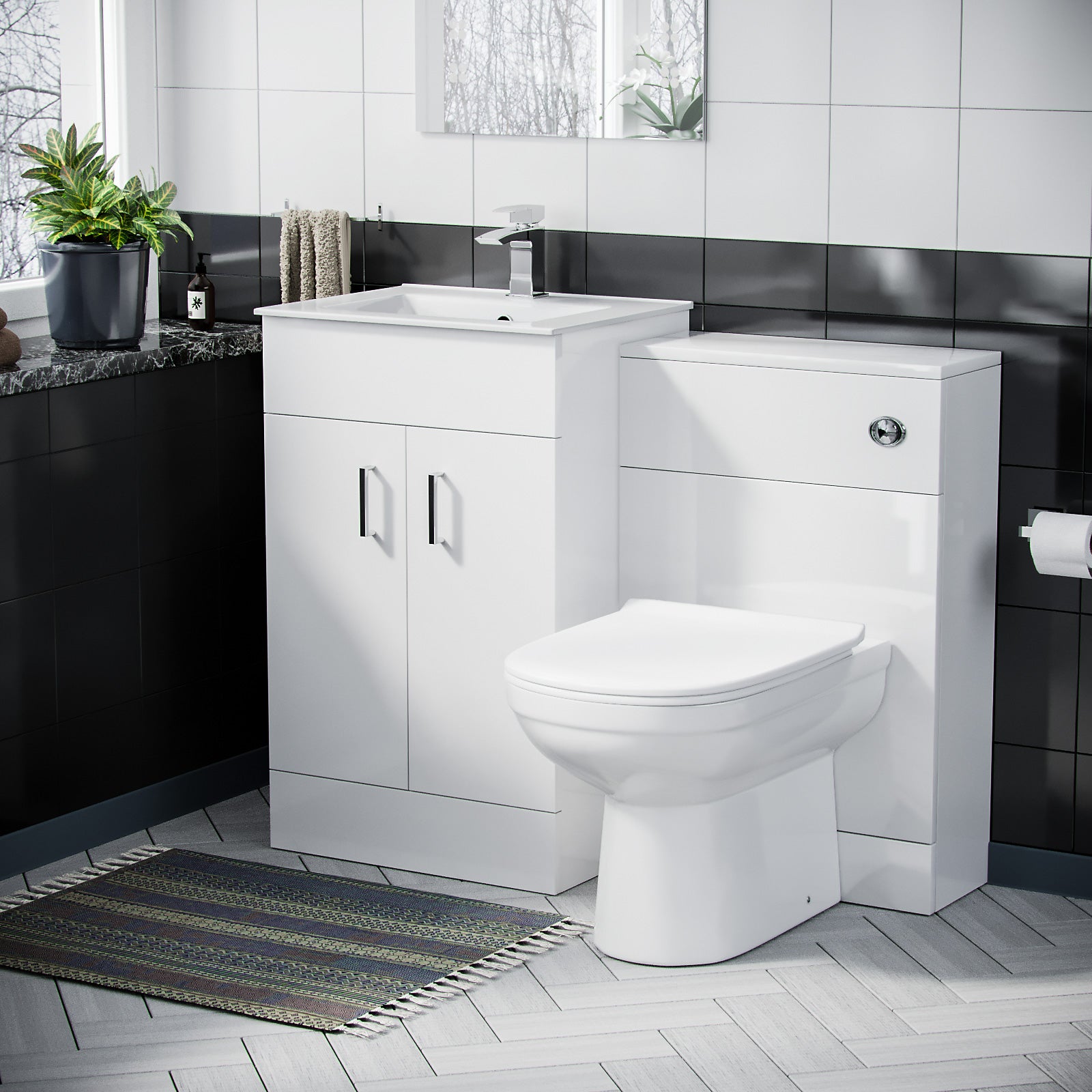 Nanuya 500mm Vanity Basin, WC Unit & Elso Back to Wall White