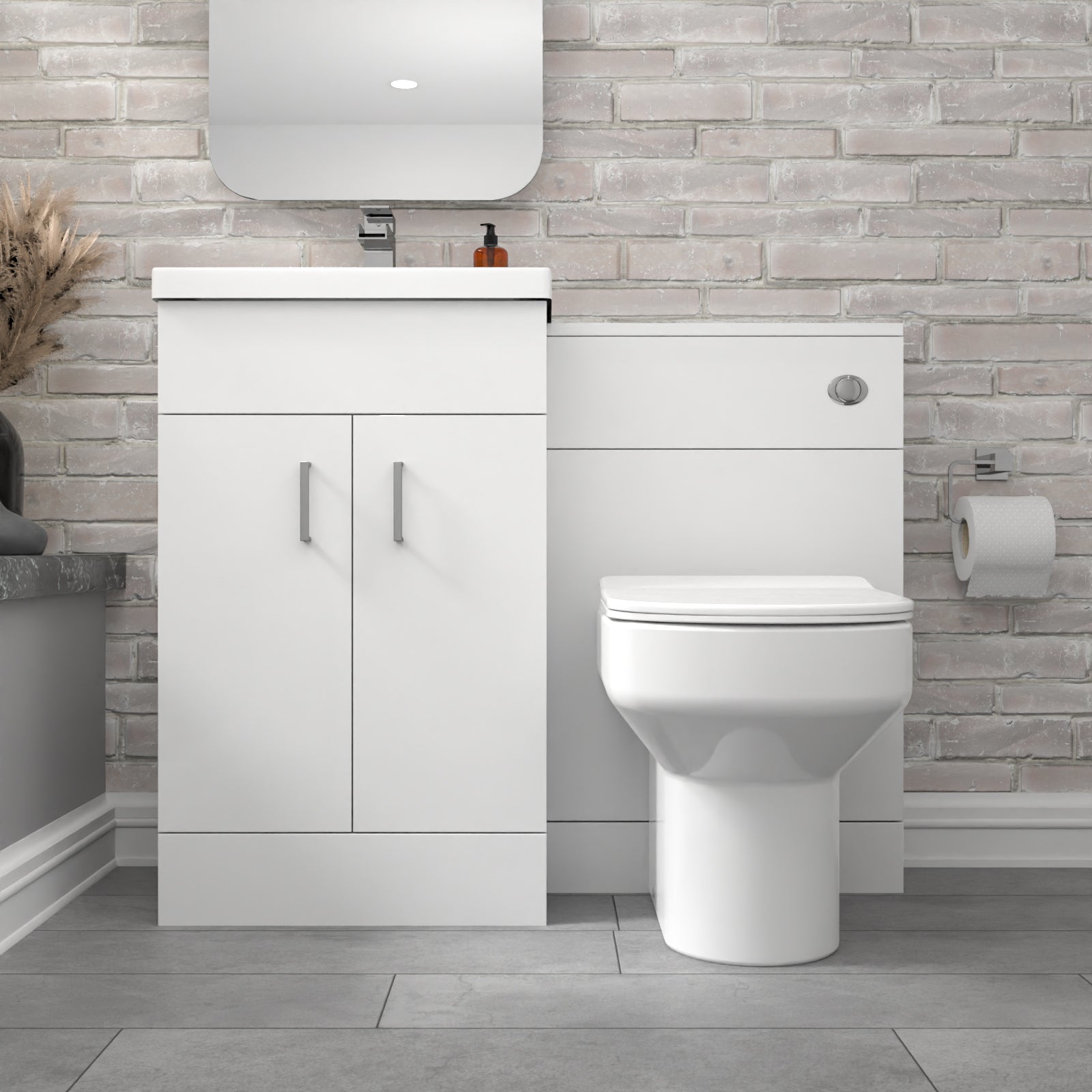 Nanuya White Vanity Basin Cabinet, WC Unit & Comfort Back To Wall Toilet