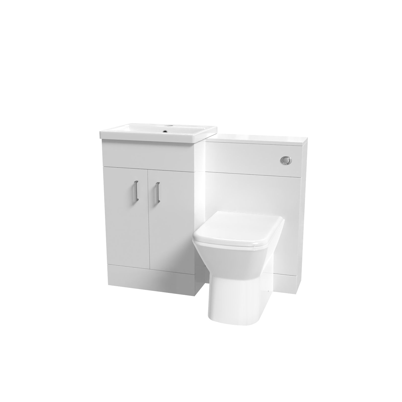 Nanuya White Vanity Basin Cabinet, WC Unit & Rimless Back To Wall Toilet