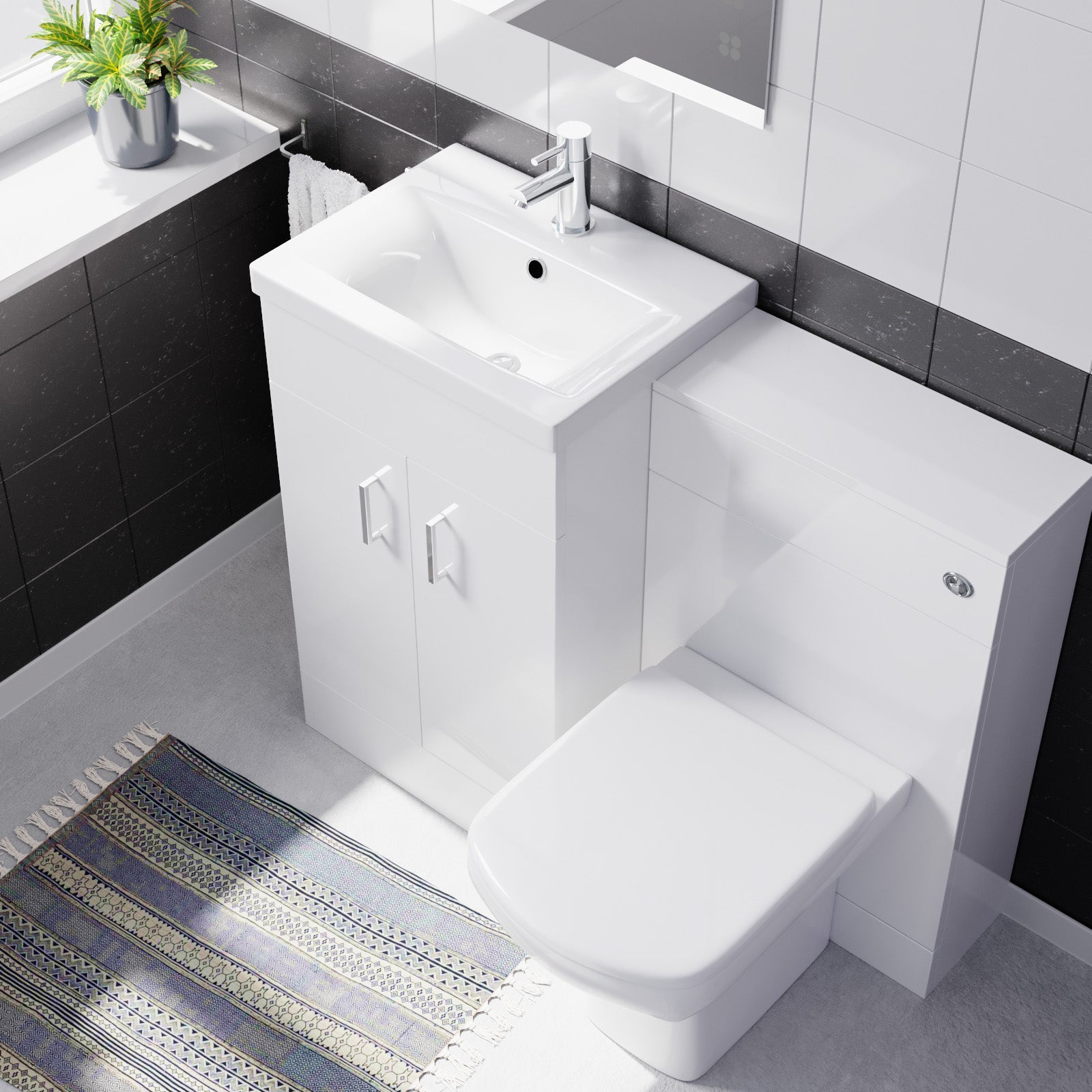 Nanuya White 1000mm Freestanding Vanity, WC Unit & Rimless BTW Toilet