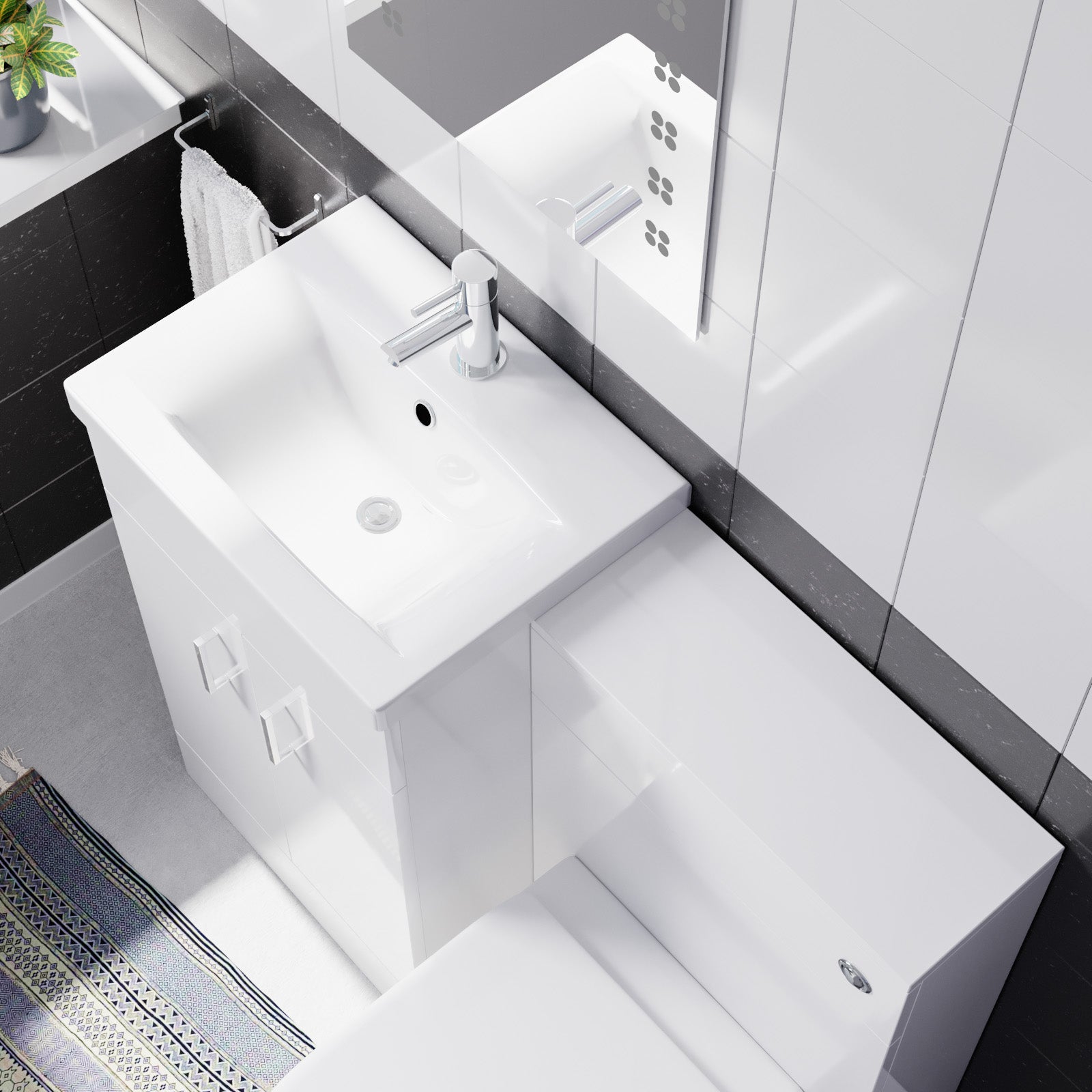 Nanuya White 1000mm Freestanding Vanity, WC Unit & Rimless BTW Toilet