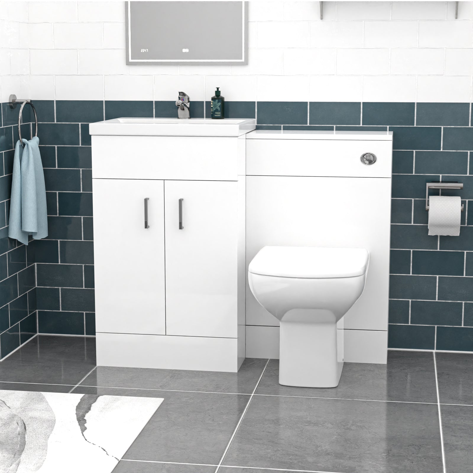 Nanuya White 1000mm Freestanding Vanity, WC Unit, Rimless BTW Toilet & Bath