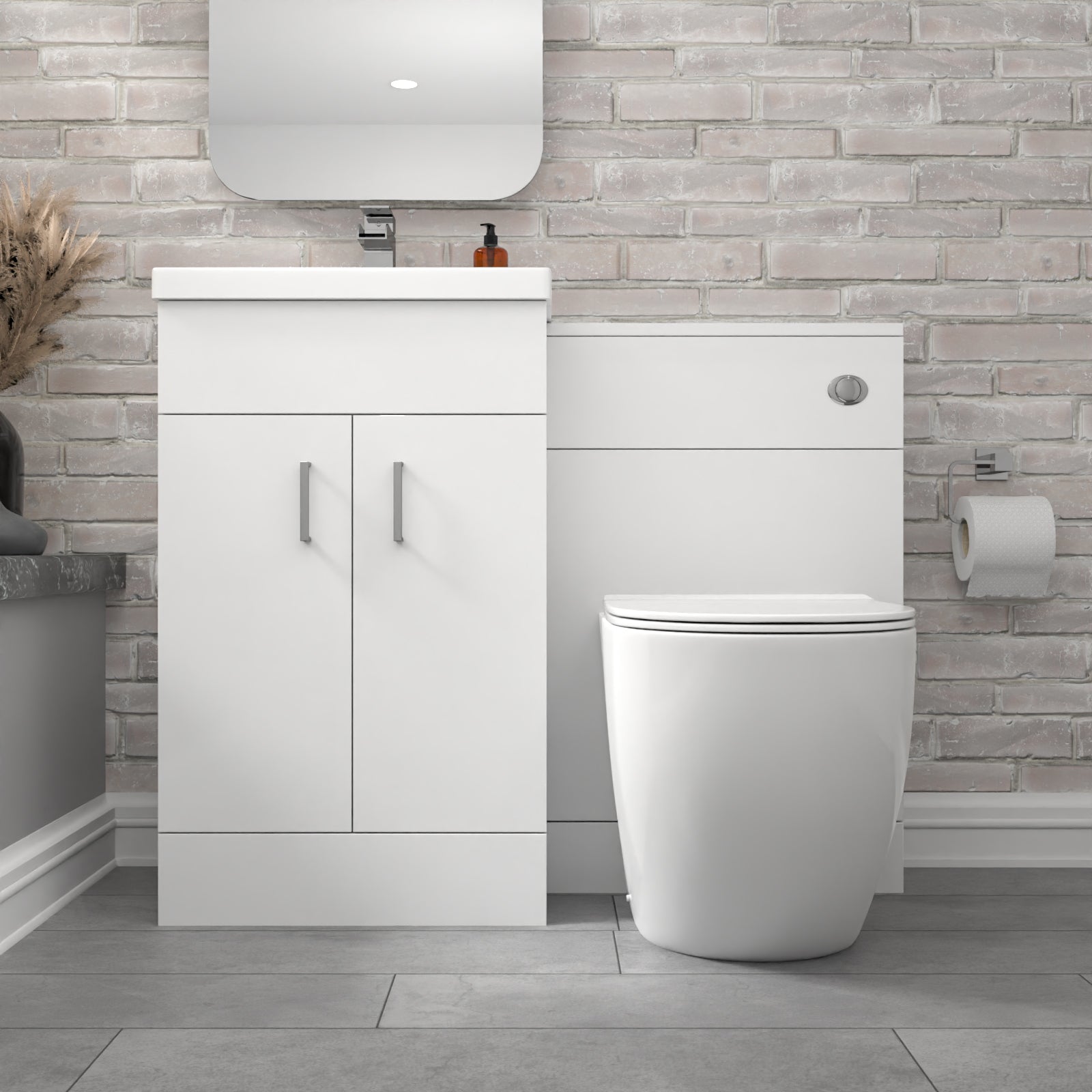 1000mm Freestanding White Basin Vanity & Back To Wall Toilet