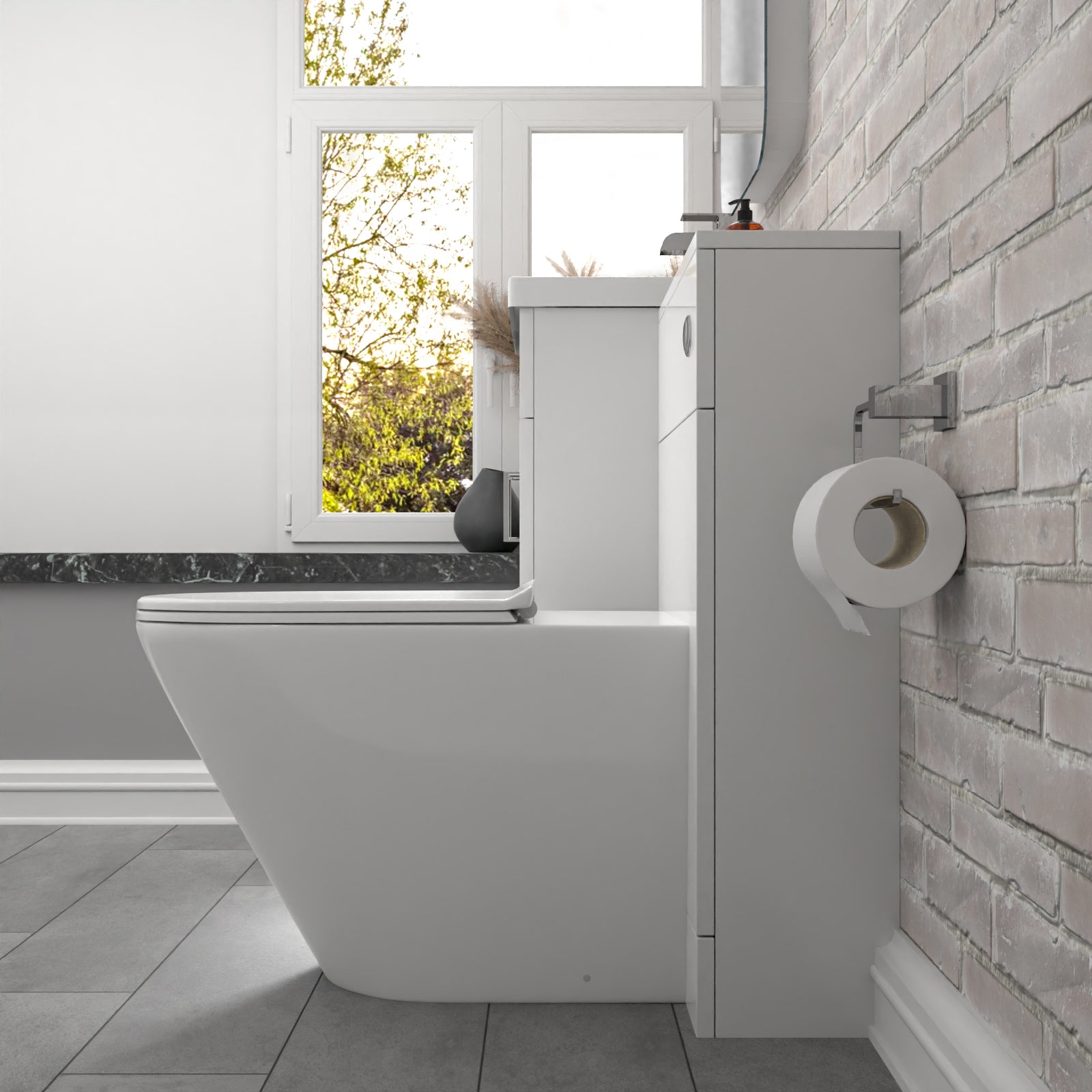 Nanuya Gloss White Vanity Basin Cabinet, WC Unit & Rimless Toilet