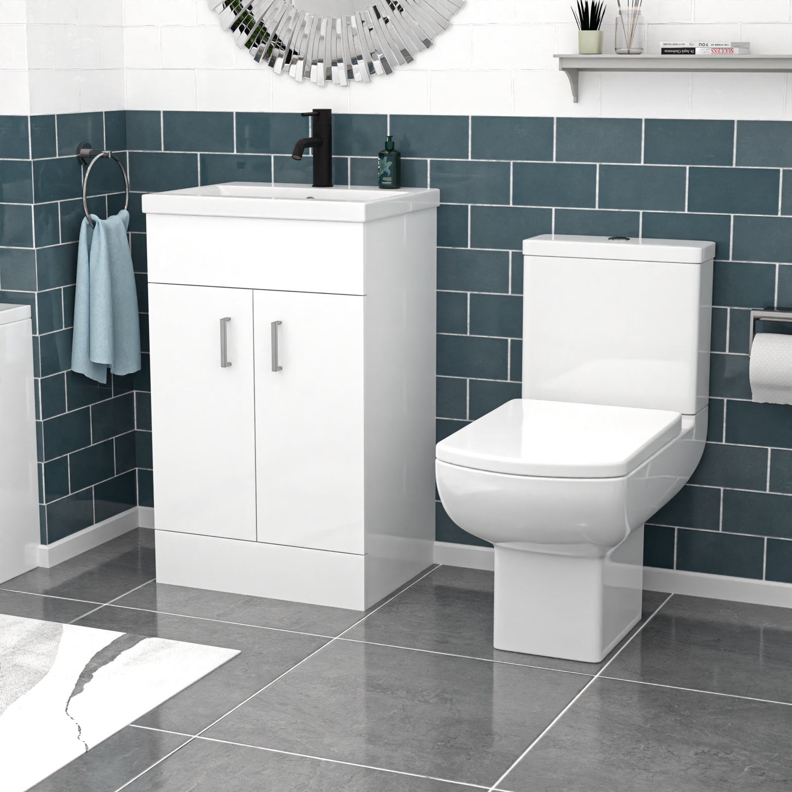Nanuya 500mm White Basin Vanity & Square Rimless Close Coupled Toilet