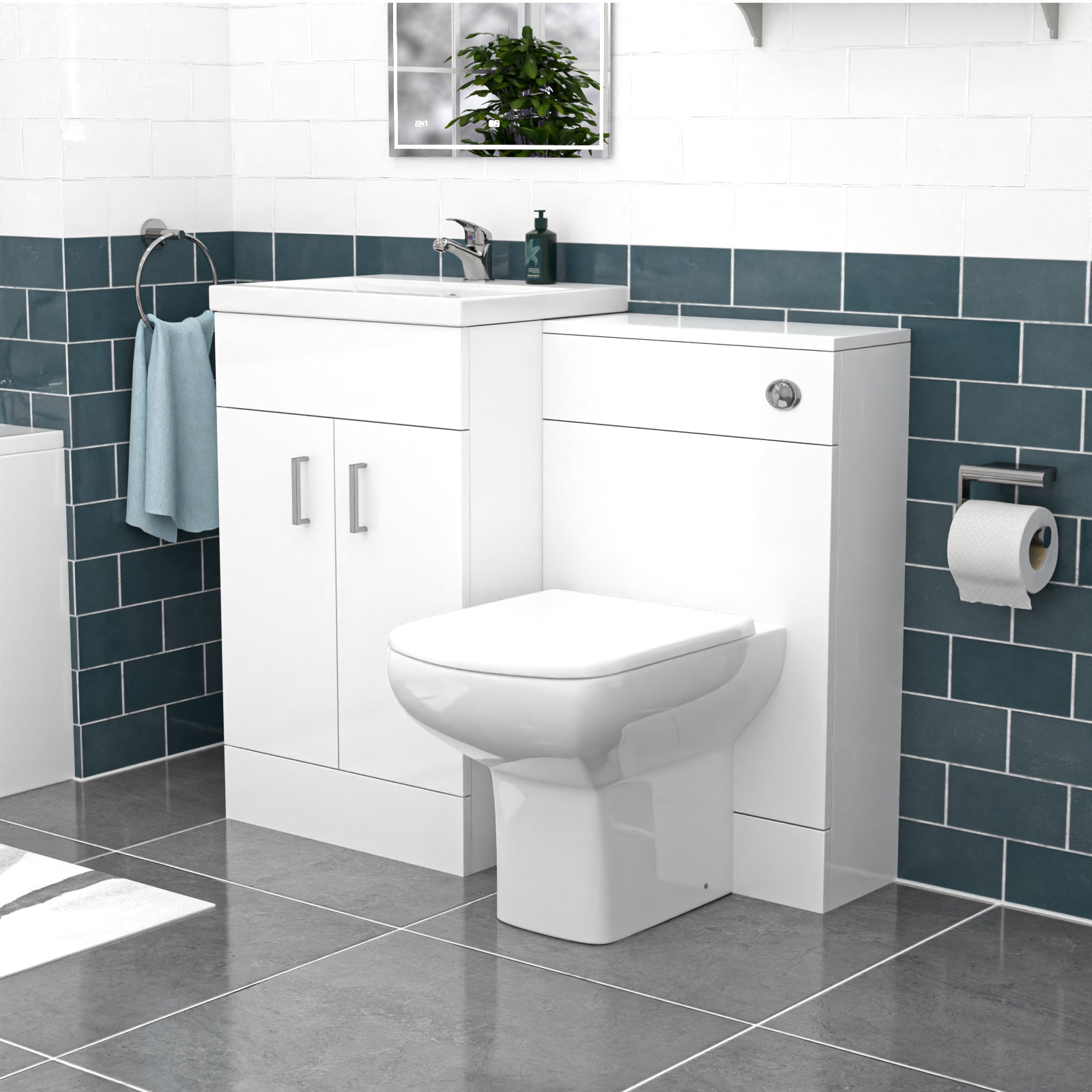 Nanuya White 1000mm Freestanding Vanity, WC Unit, Rimless BTW Toilet & Bath