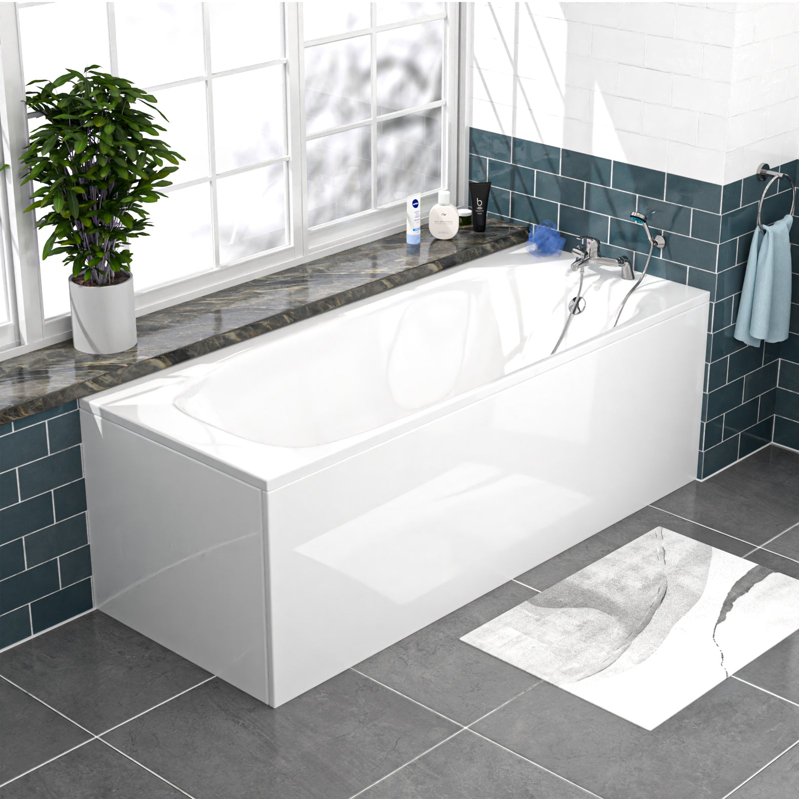 Nanuya White 1000mm Vanity, WC Unit, Rimless BTW Toilet, Bath And Front Panel