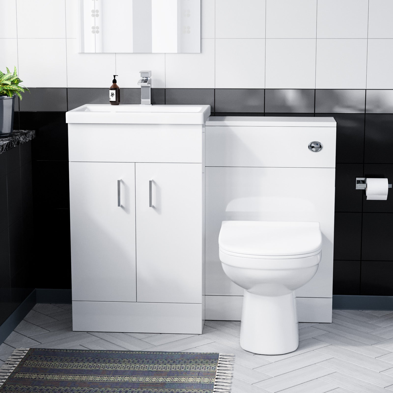 White 500mm Vanity Basin WC Unit & Back to Wall Toilet Pan