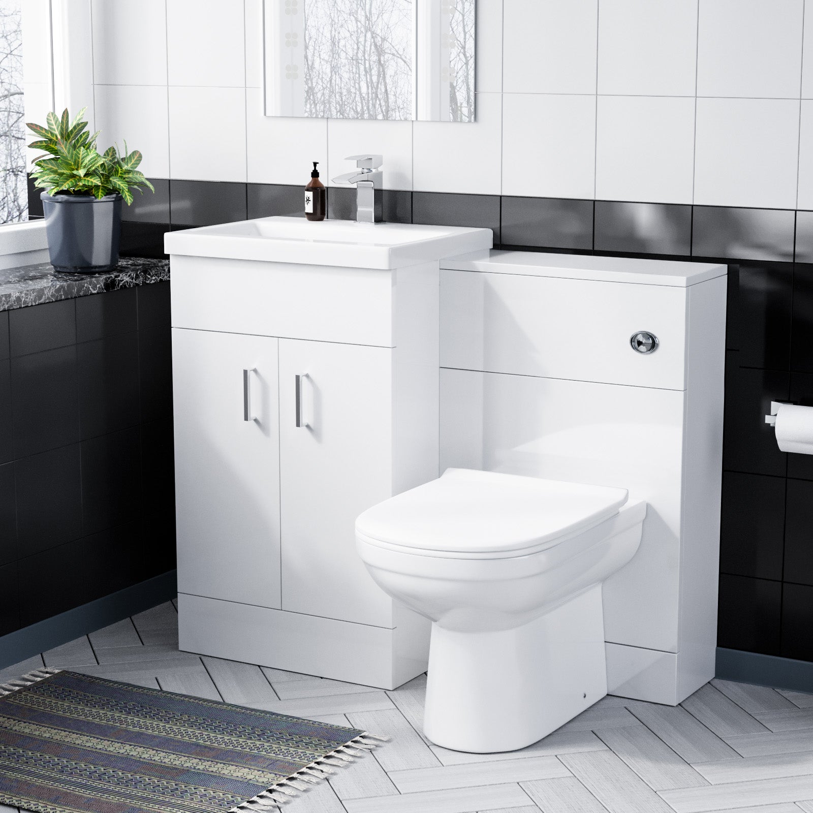 White 500mm Vanity Basin WC Unit & Back to Wall Toilet Pan