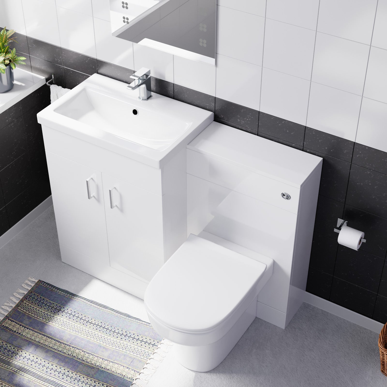 Nanuya 600 mm Basin Vanity Cabinet & Back To Wall WC Toilet Suite White