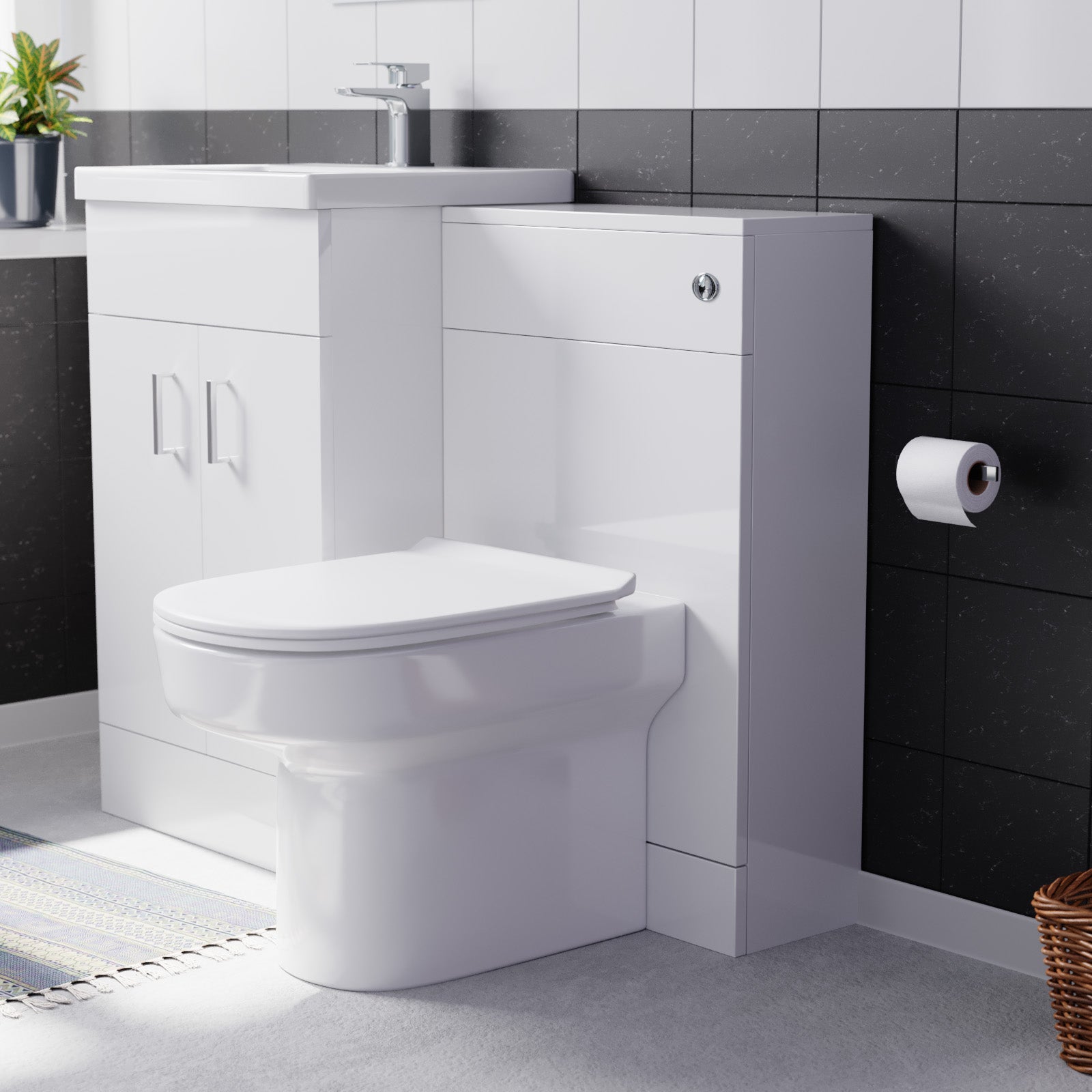 Nanuya 500mm Vanity Basin Unit & WC Unit & Chem Back to Wall White `