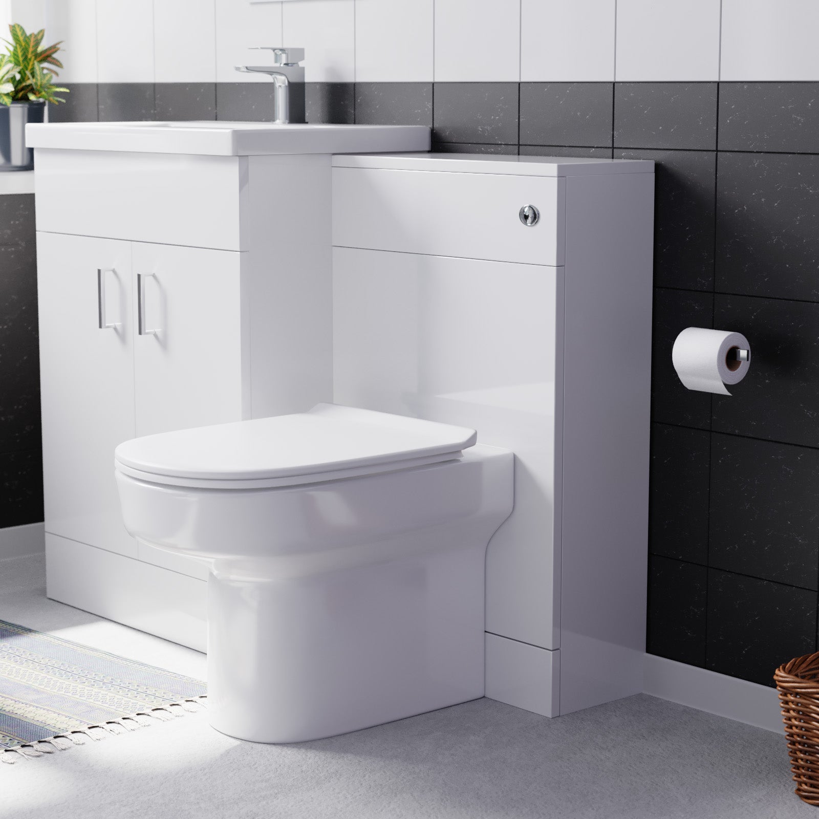 Nanuya 600 mm Basin Vanity Cabinet & Back To Wall WC Toilet Suite White