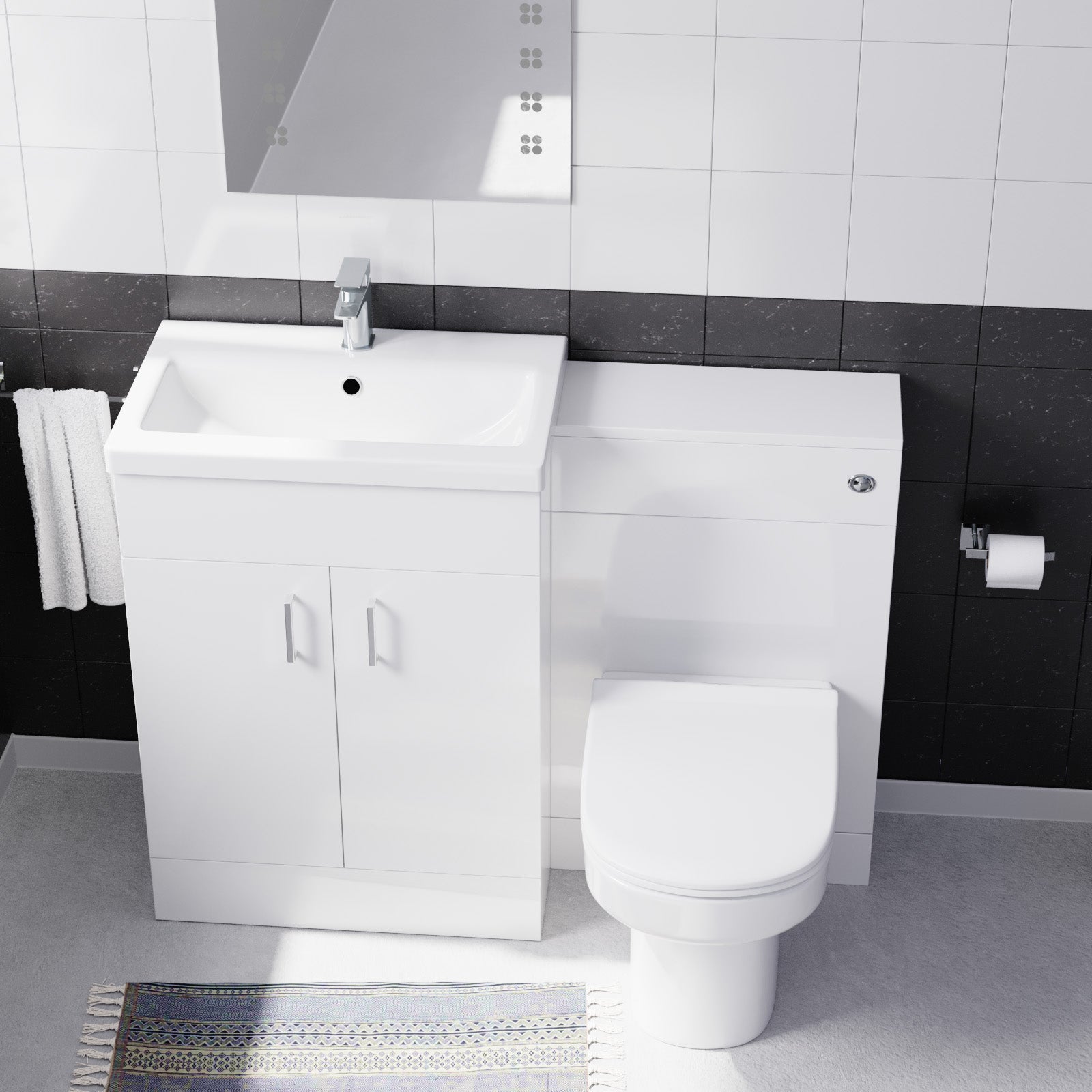 Nanuya 600 mm Basin Vanity Cabinet & Back To Wall WC Toilet Suite White
