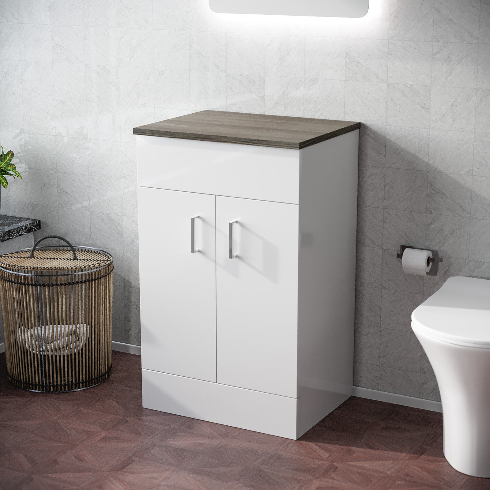 Nanuya 500mm White Vanity Unit Cabinet With Oak Countertop