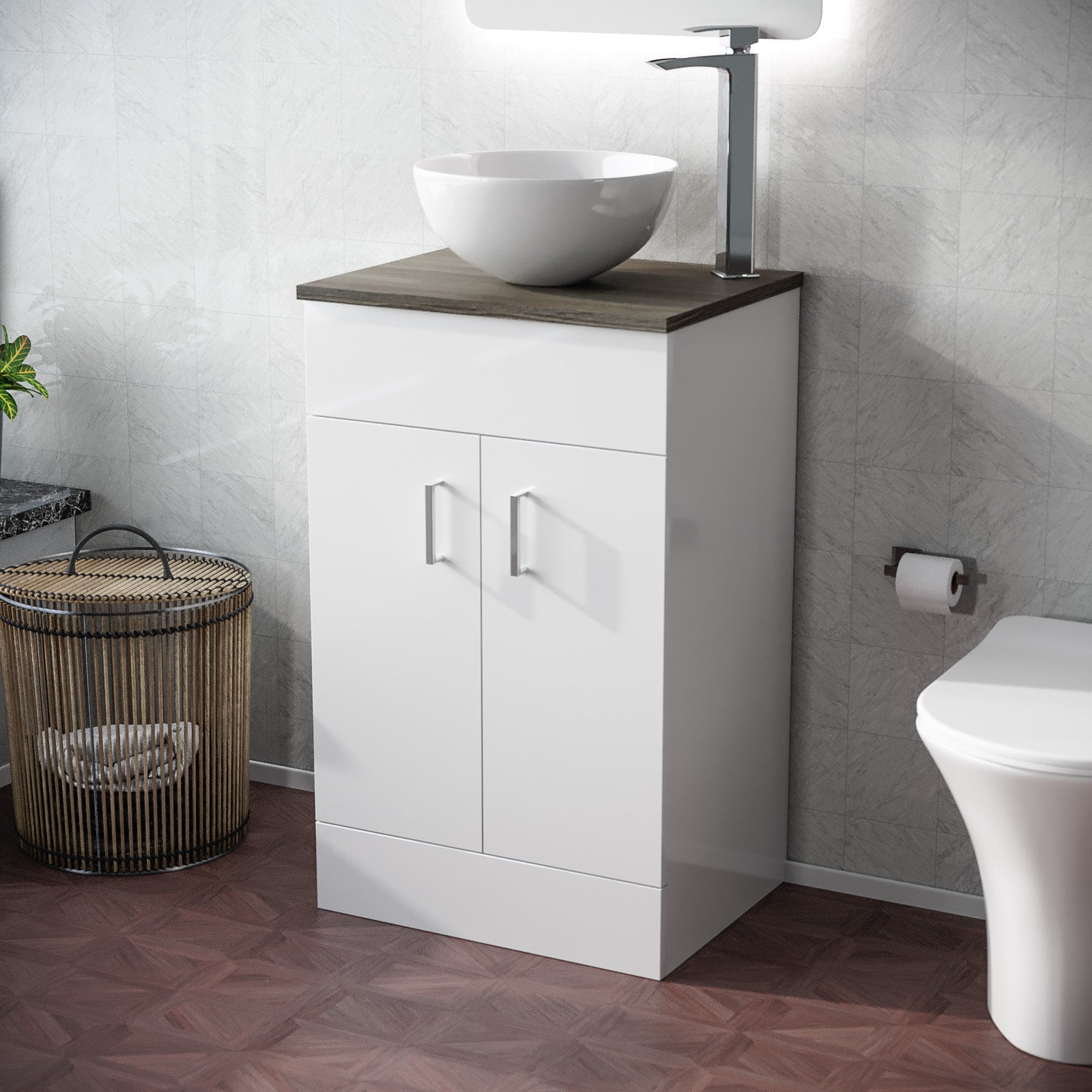 Nanuya 500mm White Vanity Unit Cabinet With Oak Countertop