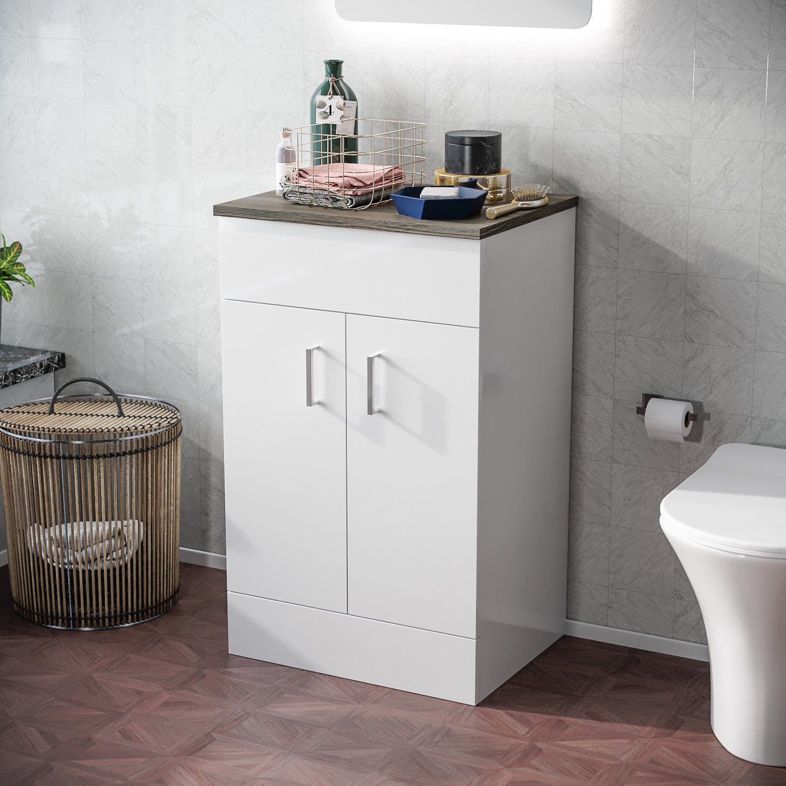 Nanuya 500mm White Vanity Unit Cabinet With Oak Countertop