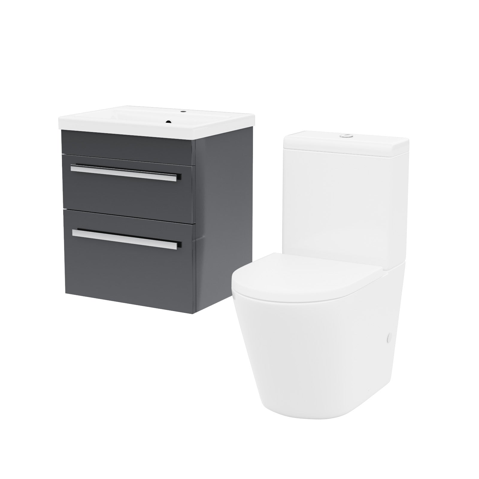 Nanuya Anthracite 500mm 2 Drawers Basin Vanity & Close Coupled Toilet Set