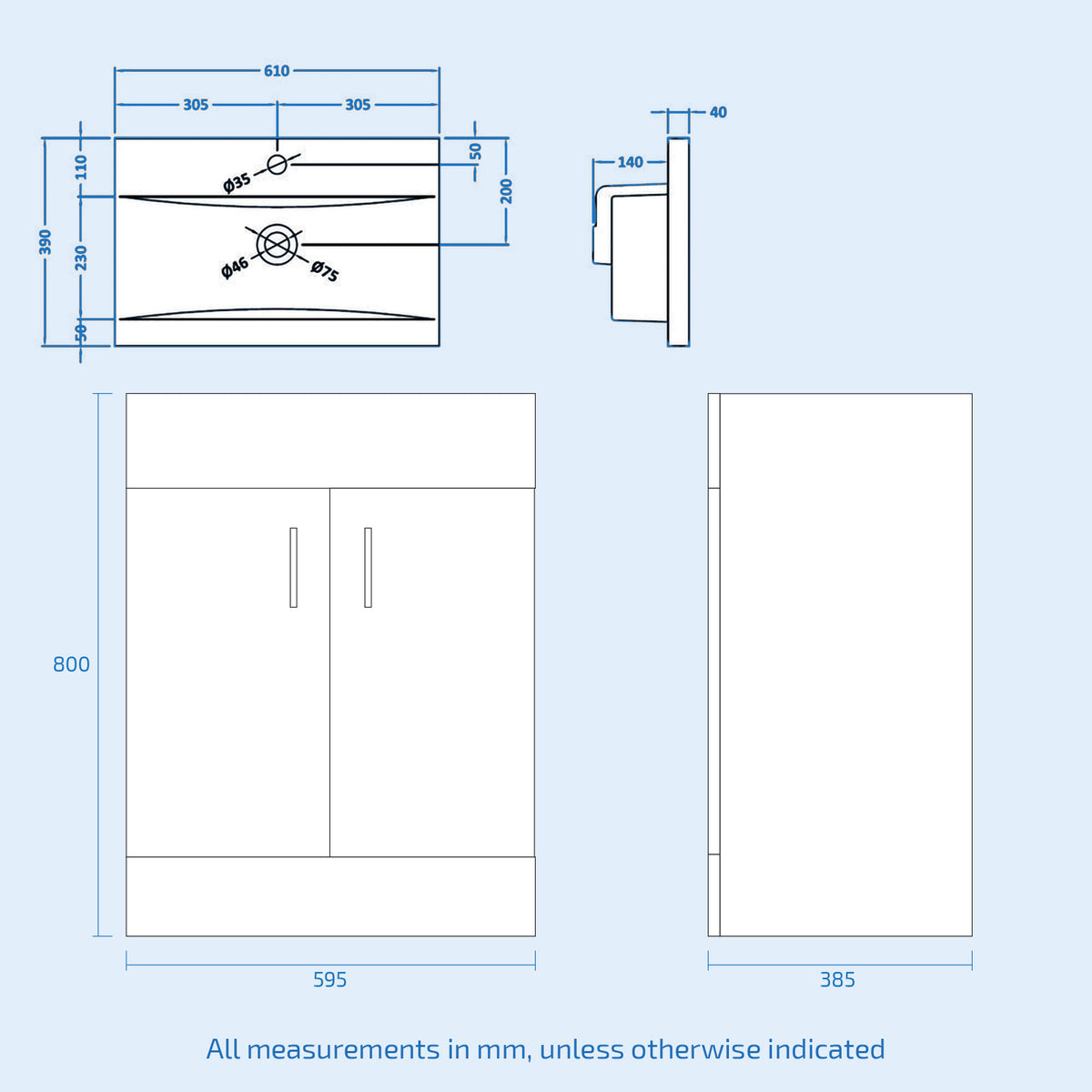 Nanuya Matte Grey 1100mm Basin Doors Vanity, WC Unit & Rimless BTW Toilet