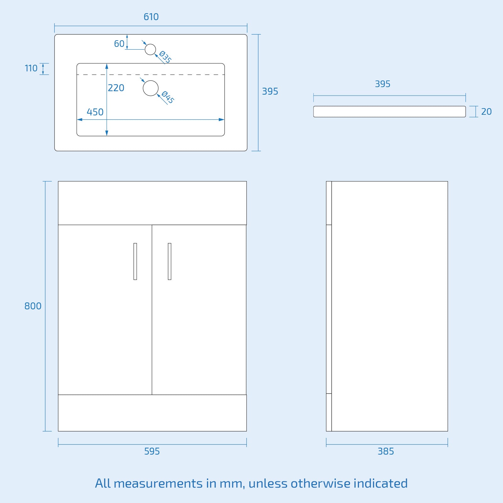 Nanuya 600mm White Floorstanding Vanity Unit & Slim White Basin Flat Pack