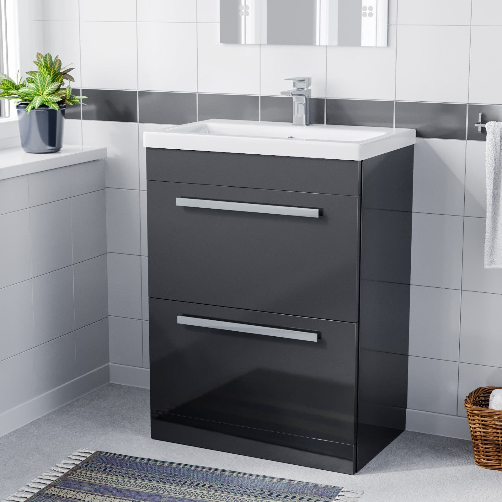 Nanuya 600mm Floorstanding 2 Drawer Vanity Basin Unit Anthracite