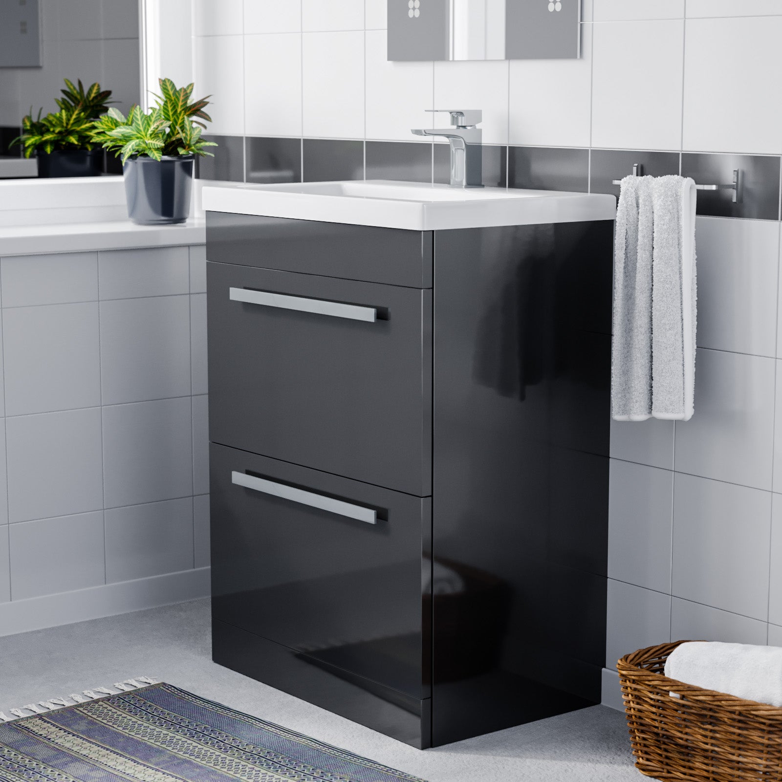 Nanuya 600mm Floorstanding 2 Drawer Vanity Basin Unit Anthracite