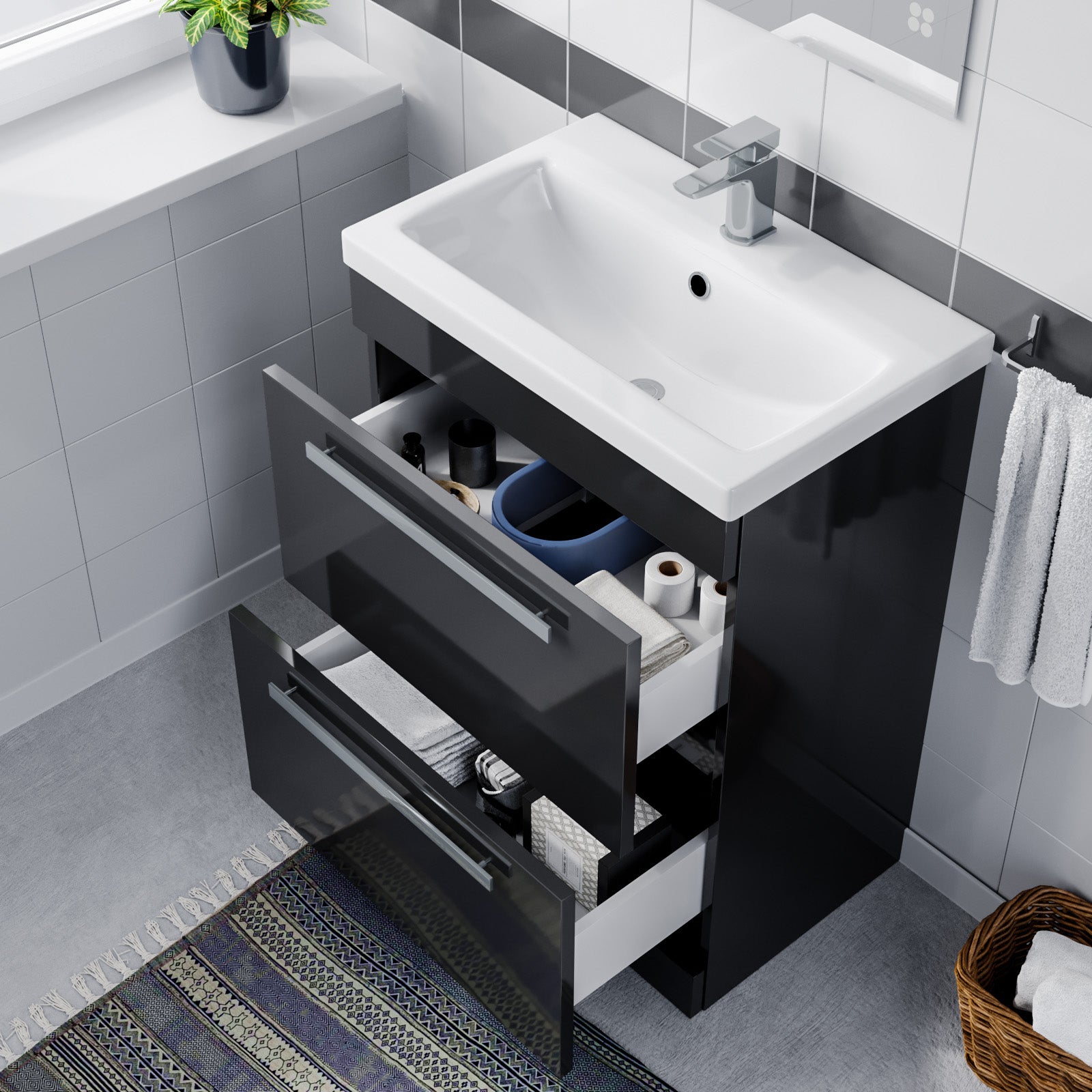 Nanuya 600mm Floorstanding 2 Drawer Vanity Basin Unit Anthracite