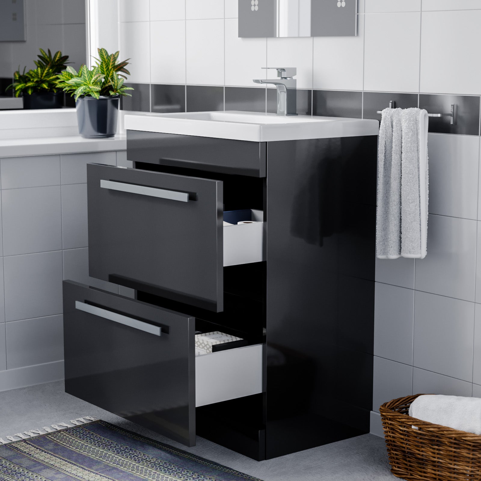 Nanuya 600mm Floorstanding 2 Drawer Vanity Basin Unit Anthracite