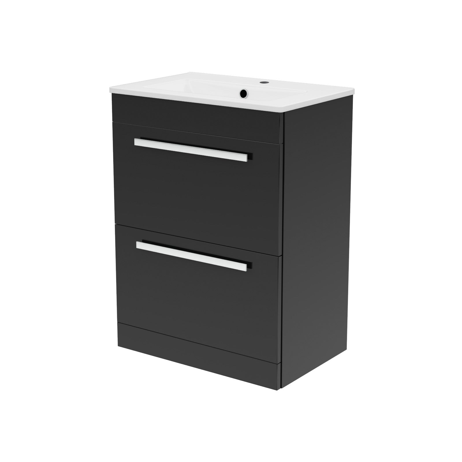 Nanuya Dark Grey 600mm Floorstanding 2 Drawer Vanity Slim Basin Unit