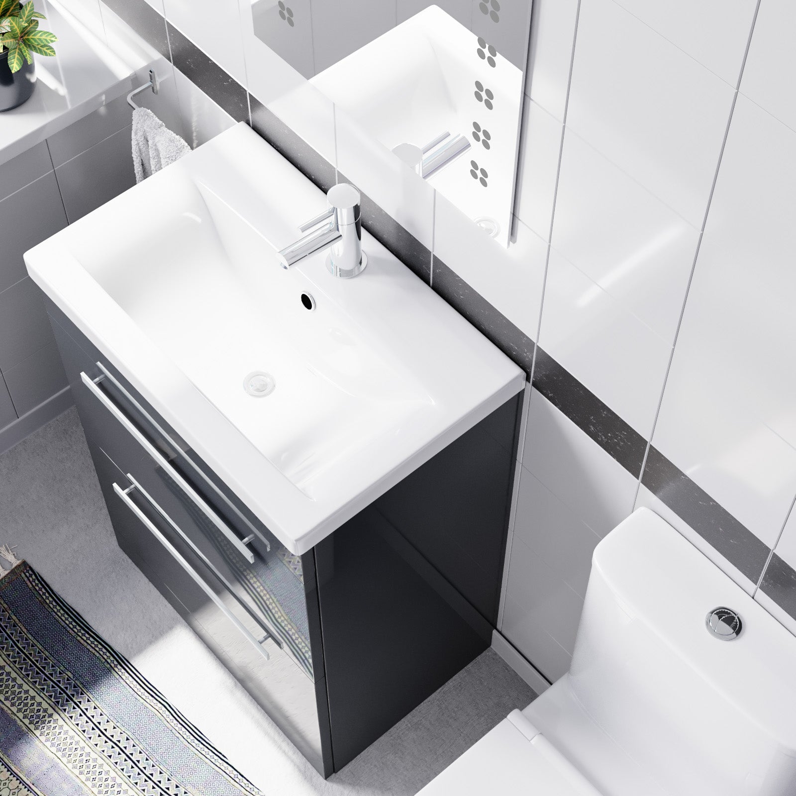 Nanuya 600mm Dark Grey Drawers Basin Vanity Unit Square Close Coupled Toilet