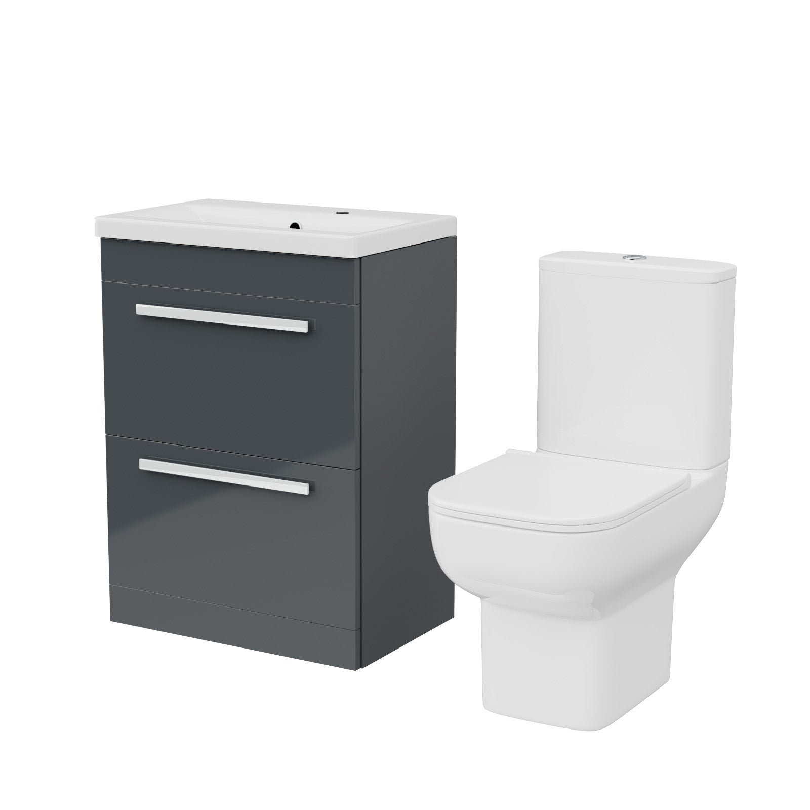 Nanuya 600mm Dark Grey Drawers Basin Vanity Unit Square Close Coupled Toilet