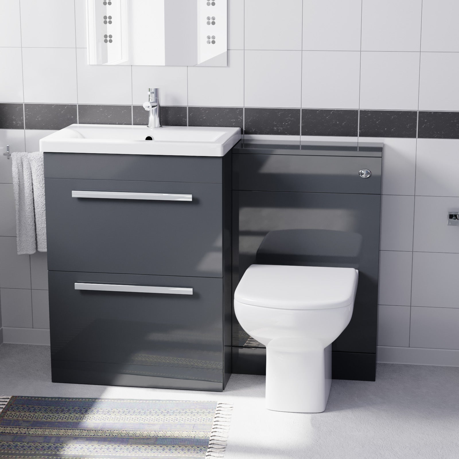 Nanuya 1100mm Dark Grey Basin Vanity With WC Unit & Rimless Soft Close Toilet