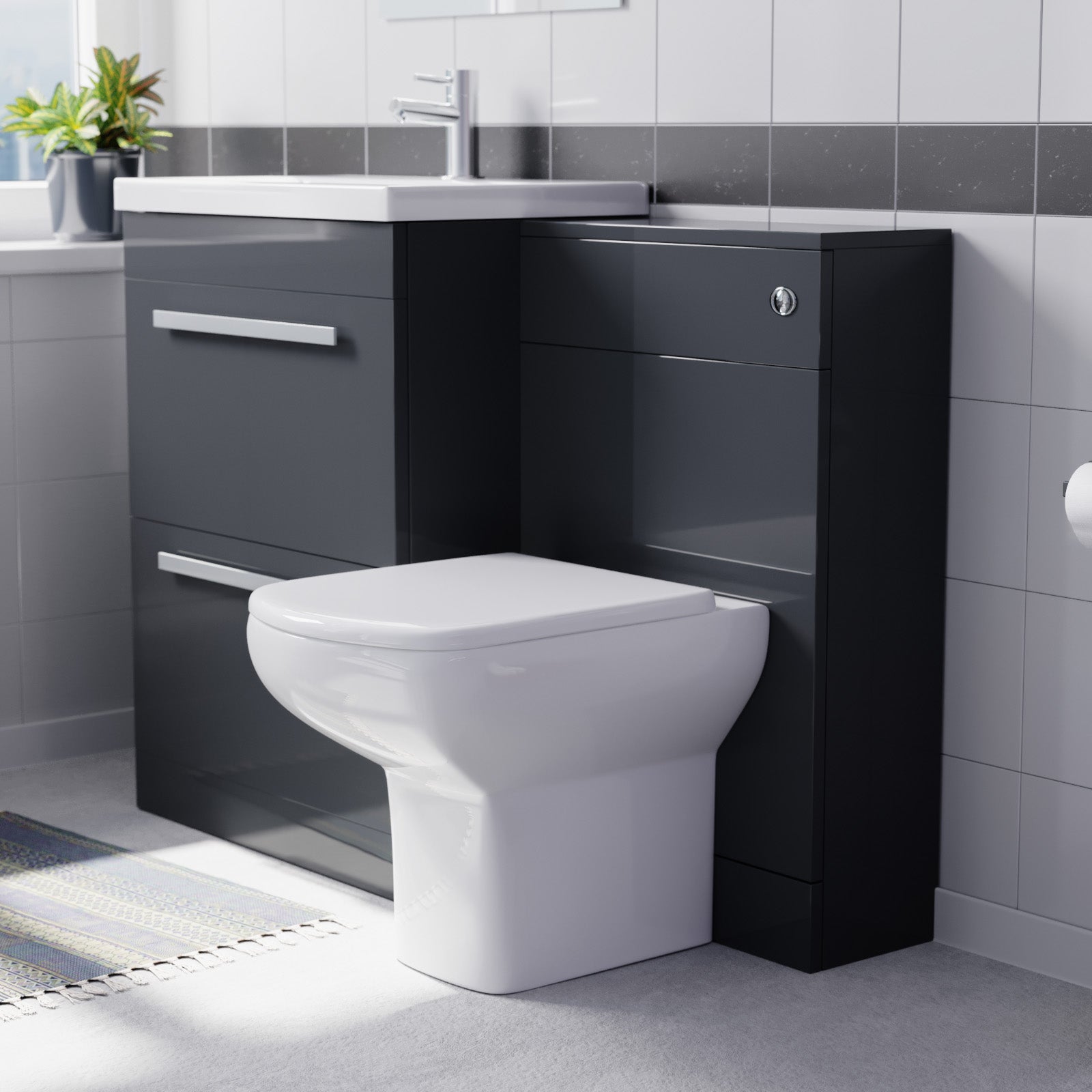 Nanuya 1100mm Dark Grey Basin Vanity With WC Unit & Rimless Soft Close Toilet