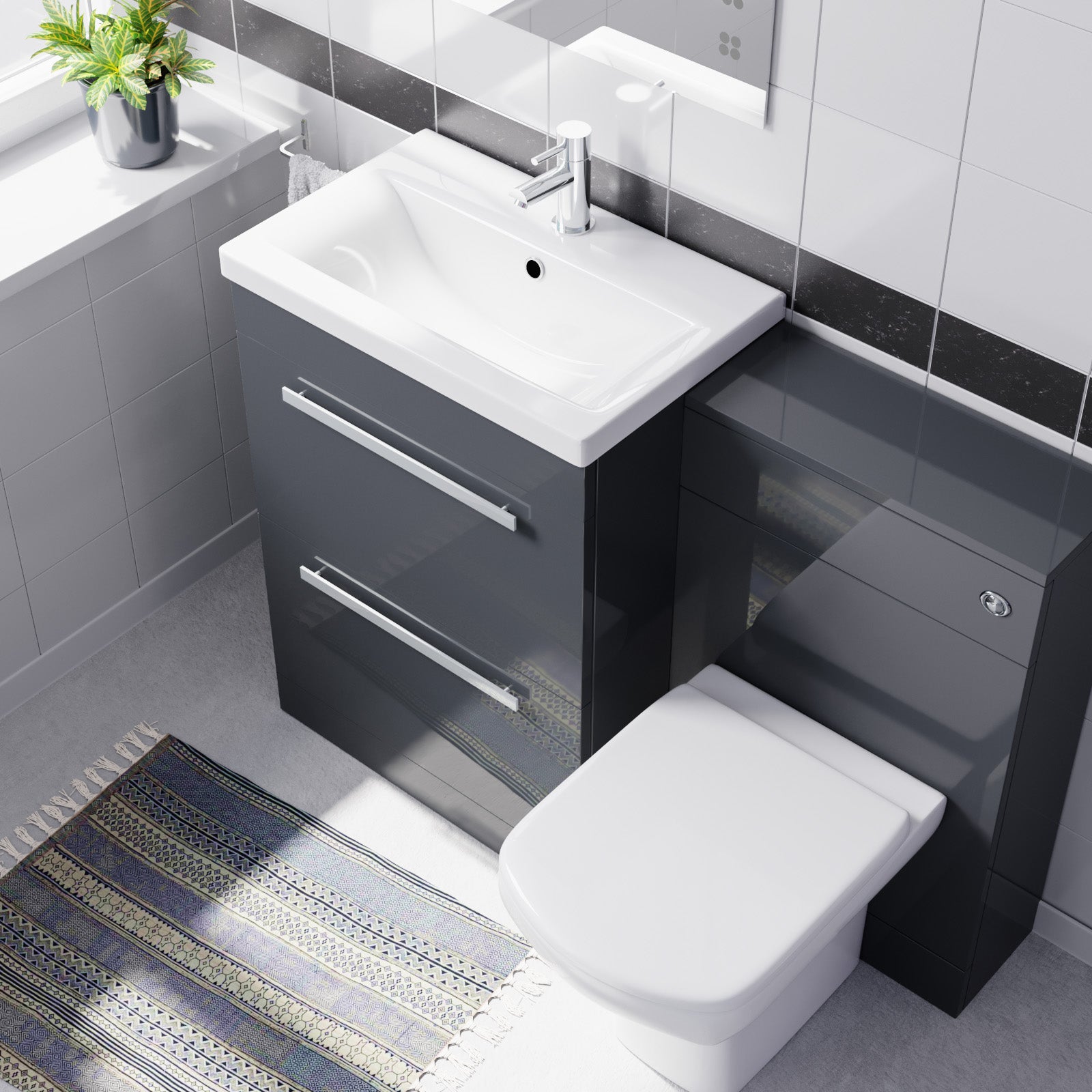 Nanuya 1100mm Dark Grey Basin Vanity With WC Unit & Rimless Soft Close Toilet