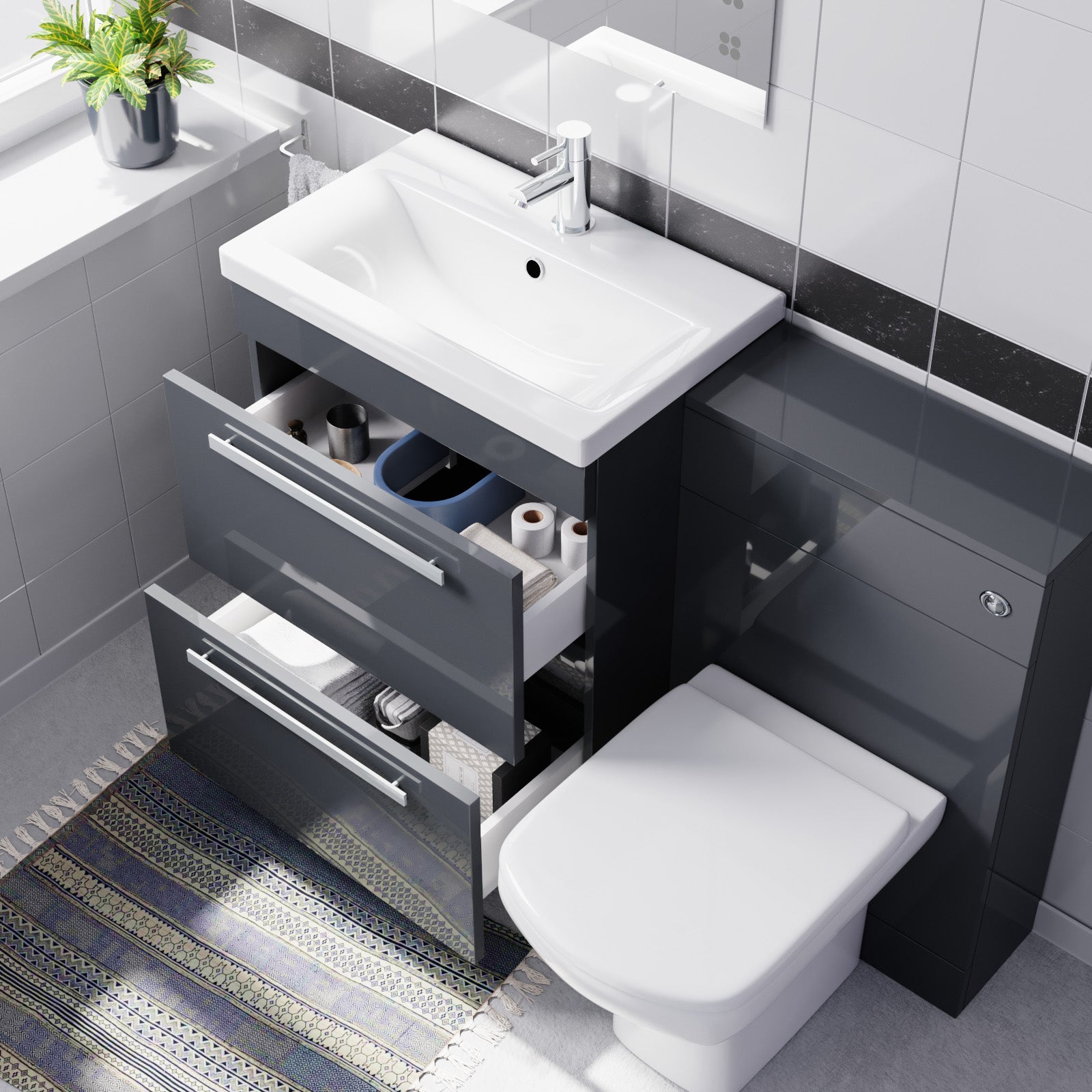 Nanuya 1100mm Dark Grey Basin Vanity With WC Unit & Rimless Soft Close Toilet