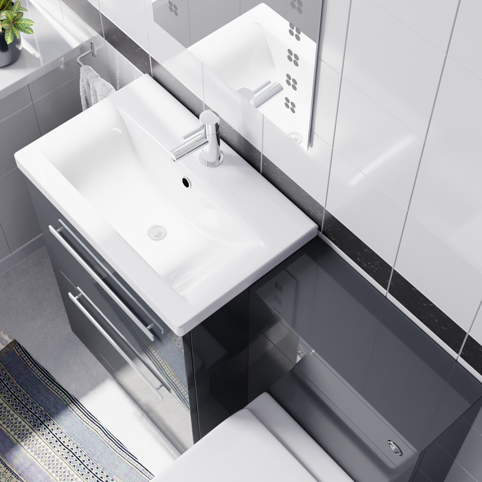 Nanuya 1100mm Dark Grey Basin Vanity With WC Unit & Rimless Soft Close Toilet