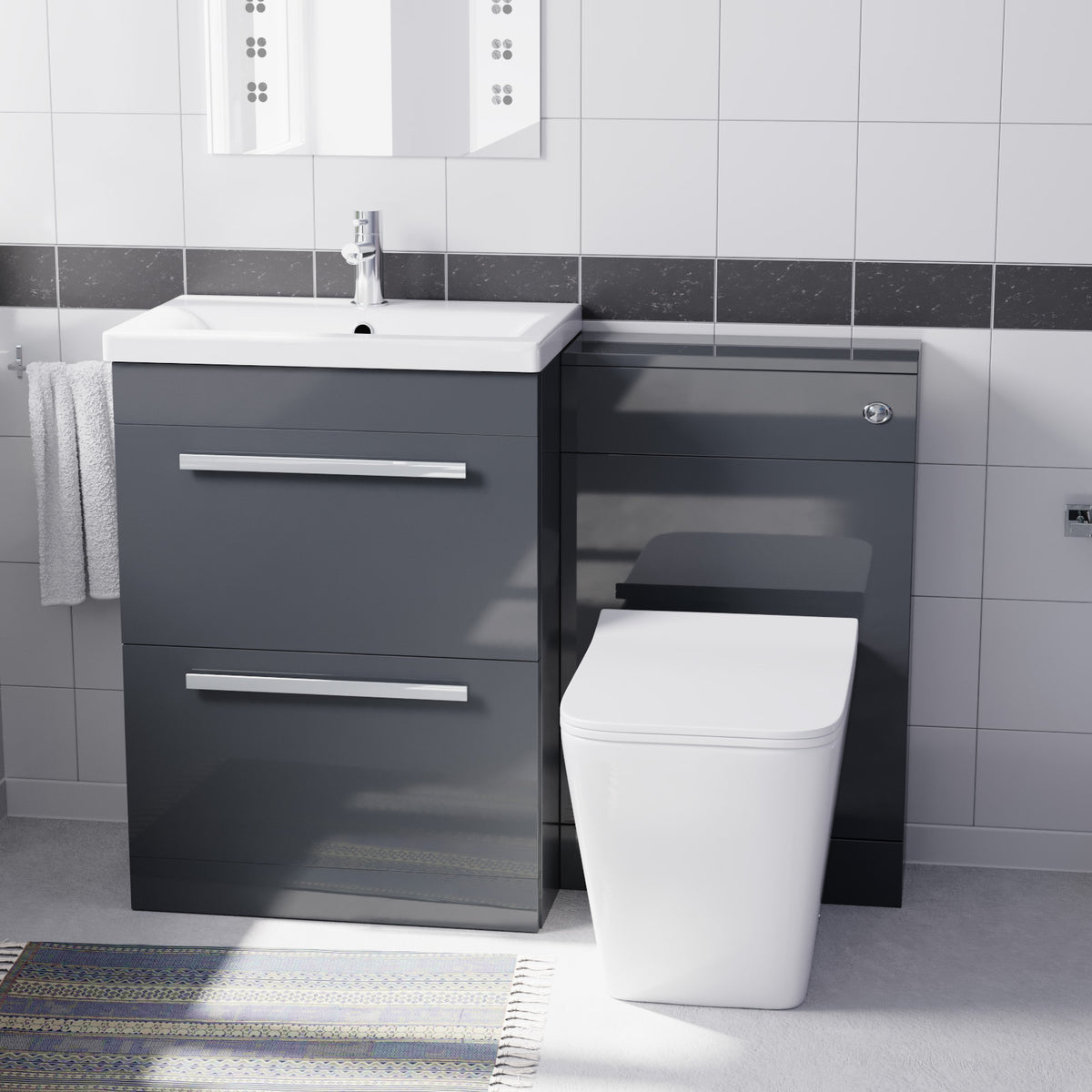 Anthracite 1100mm Freestanding Drawers Vanity With WC Unit & BTW Toilet Pan