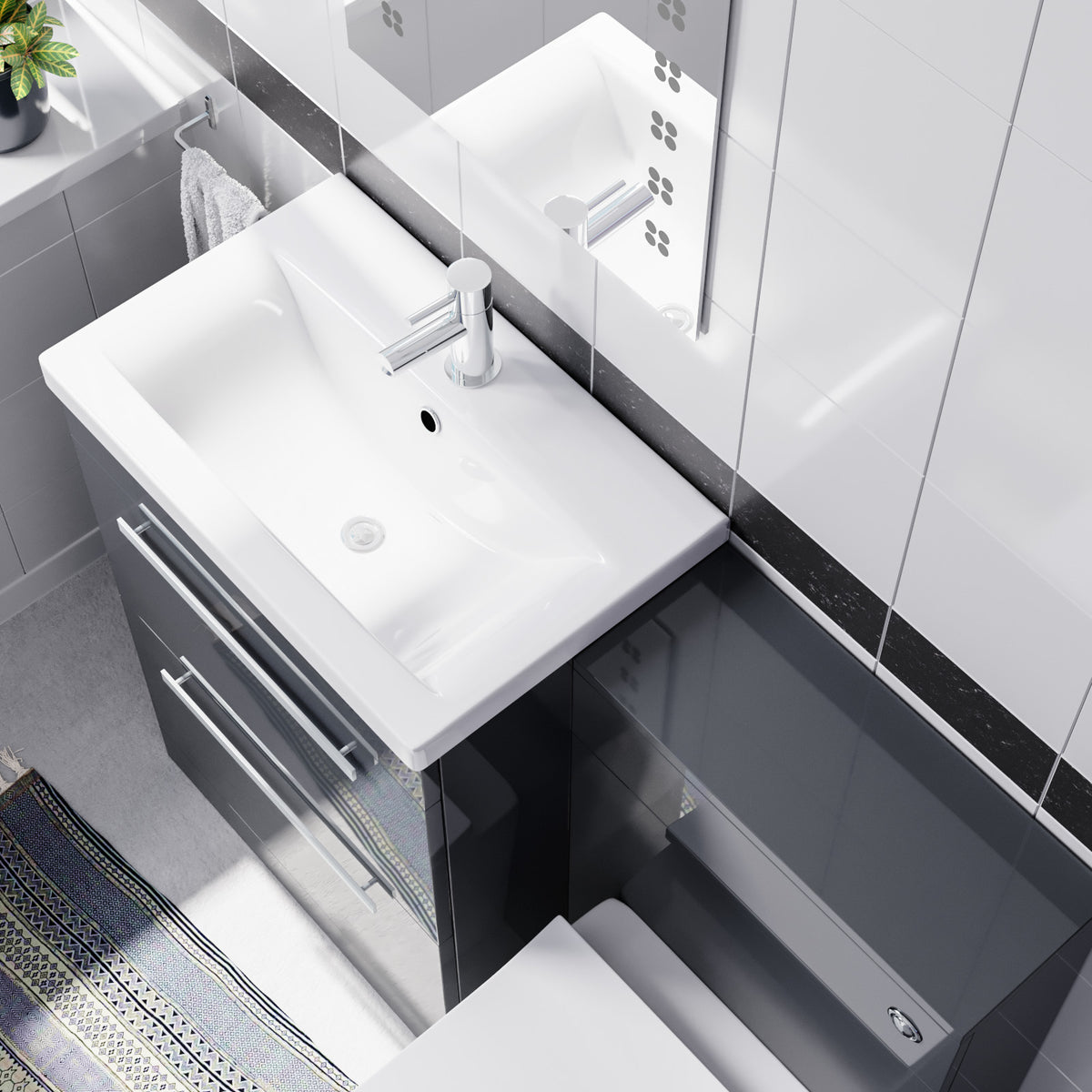 Anthracite 1100mm Freestanding Drawers Vanity With WC Unit & BTW Toilet Pan