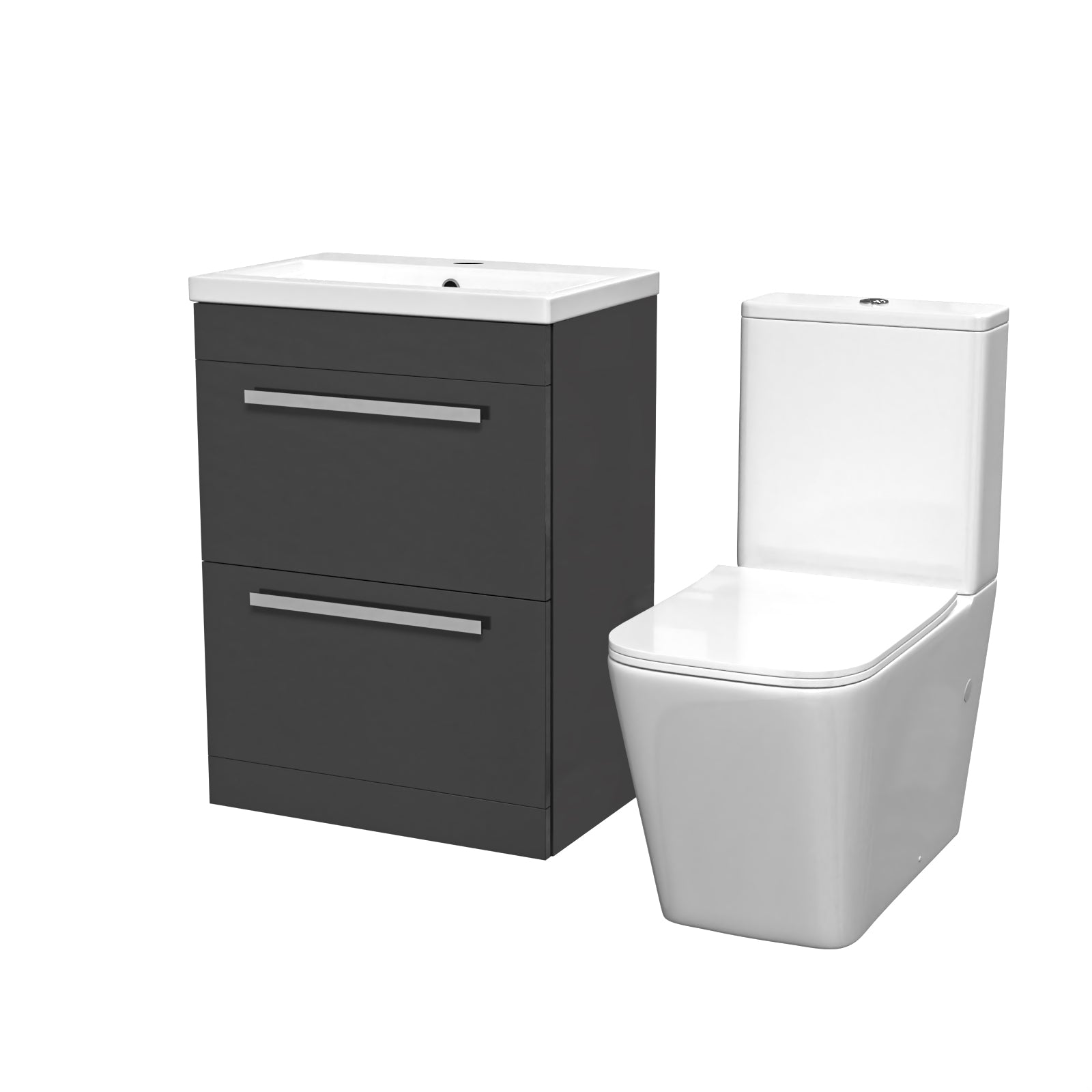Nanuya 600mm Dark Grey 2 Drawers Basin Vanity Rimless Square Toilet
