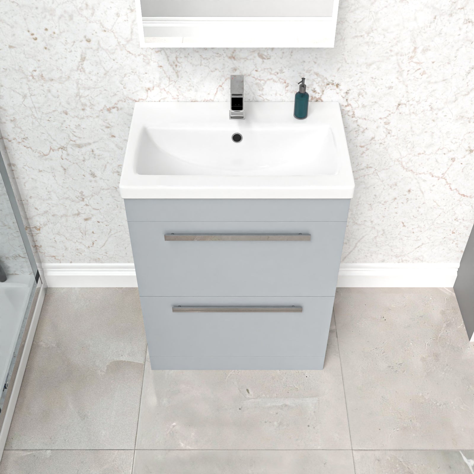 Nanuya 600mm Matte Grey Freestanding 2 Drawer Vanity Basin Unit