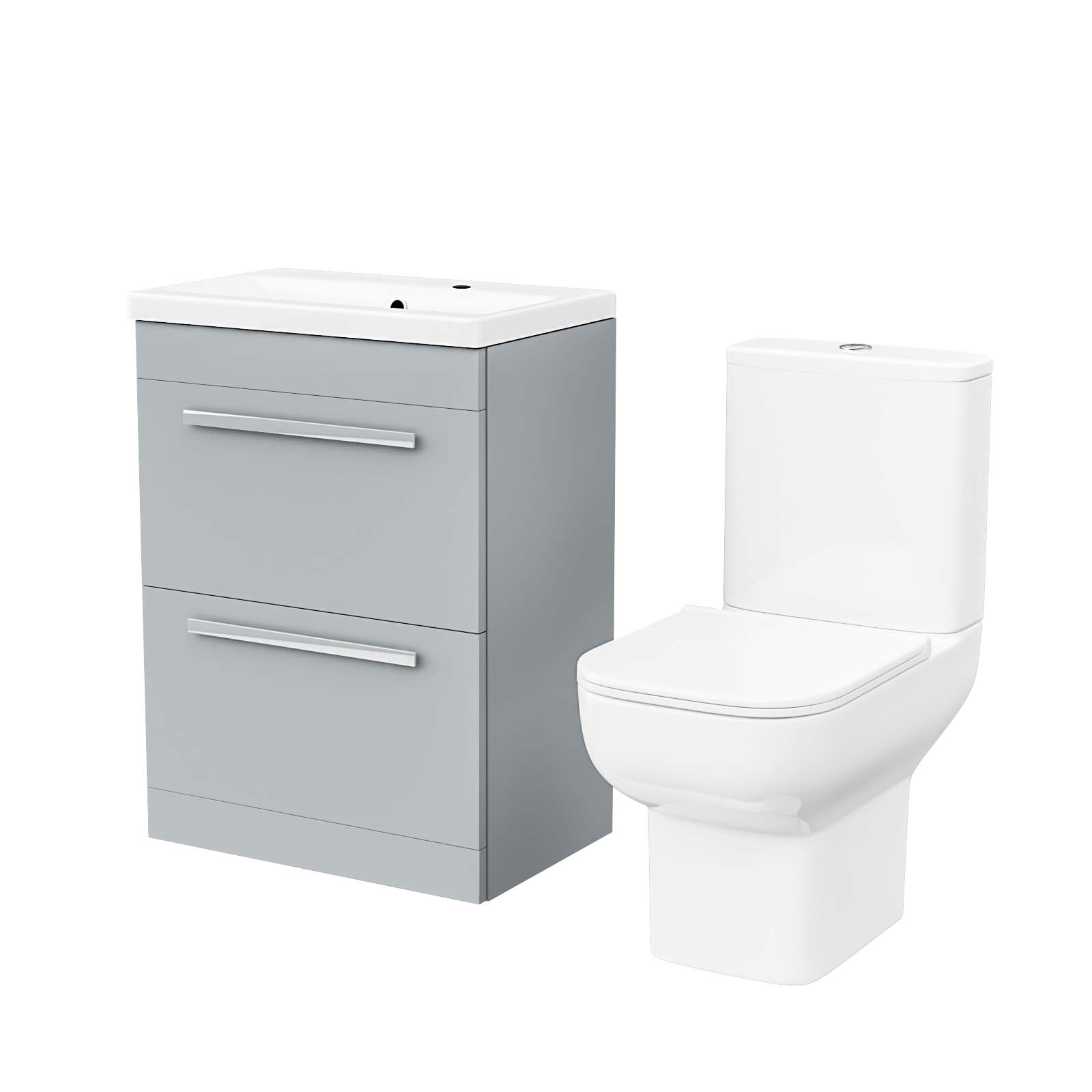 Nanuya 600mm Dark Grey Drawers Basin Vanity Unit Square Close Coupled Toilet