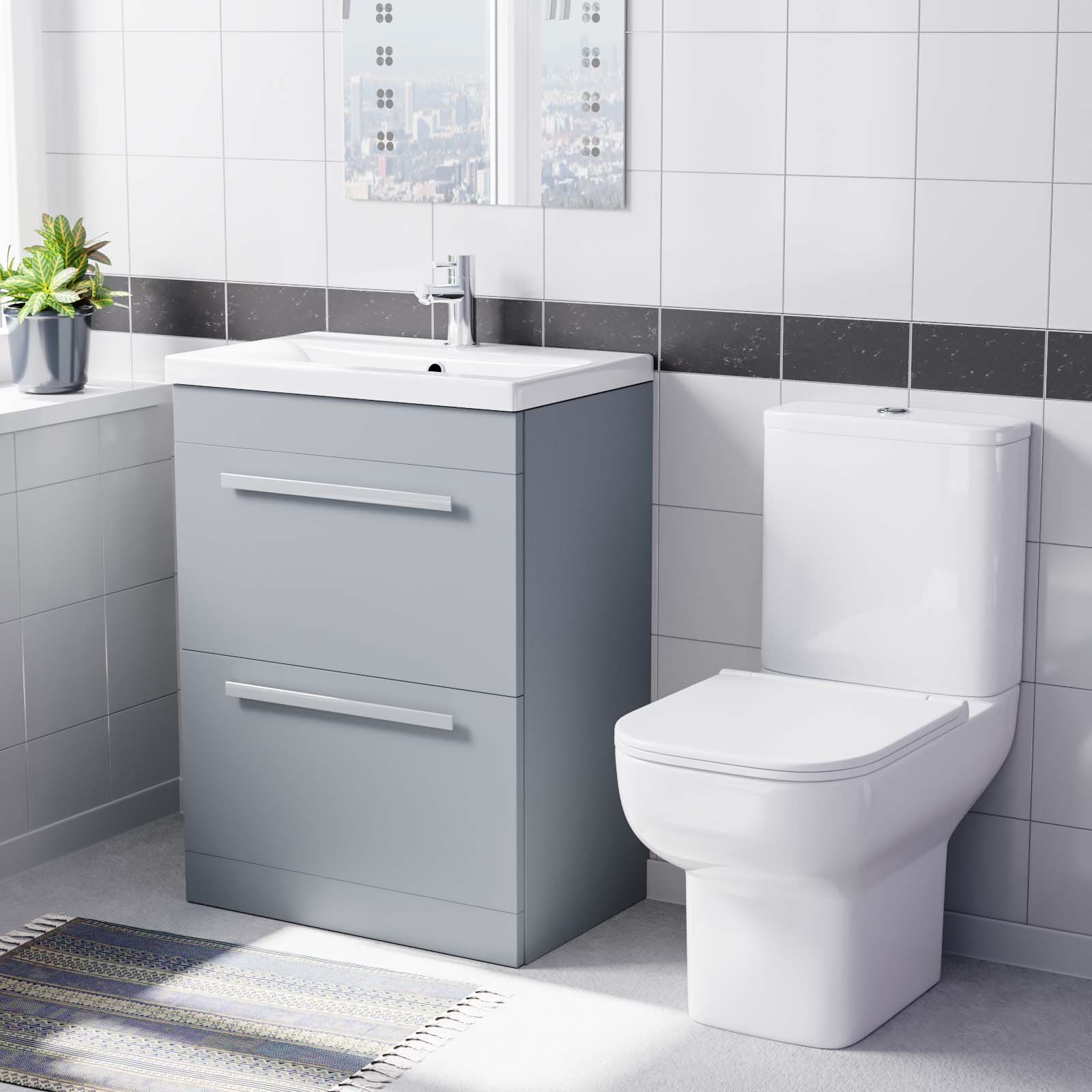 Nanuya 600mm Dark Grey Drawers Basin Vanity Unit Square Close Coupled Toilet