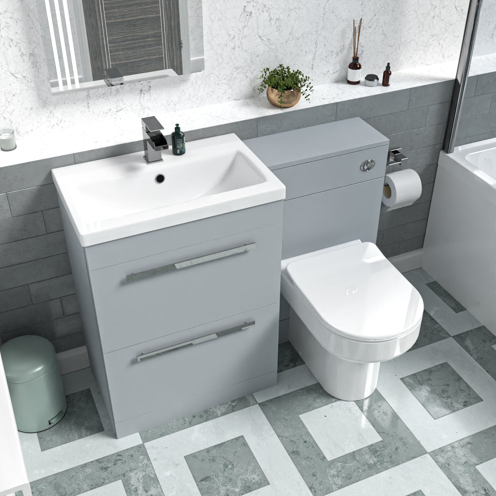 Nanuya 1100mm Matte Grey Drawers Basin Vanity, WC Unit, Back To Wall Toilet