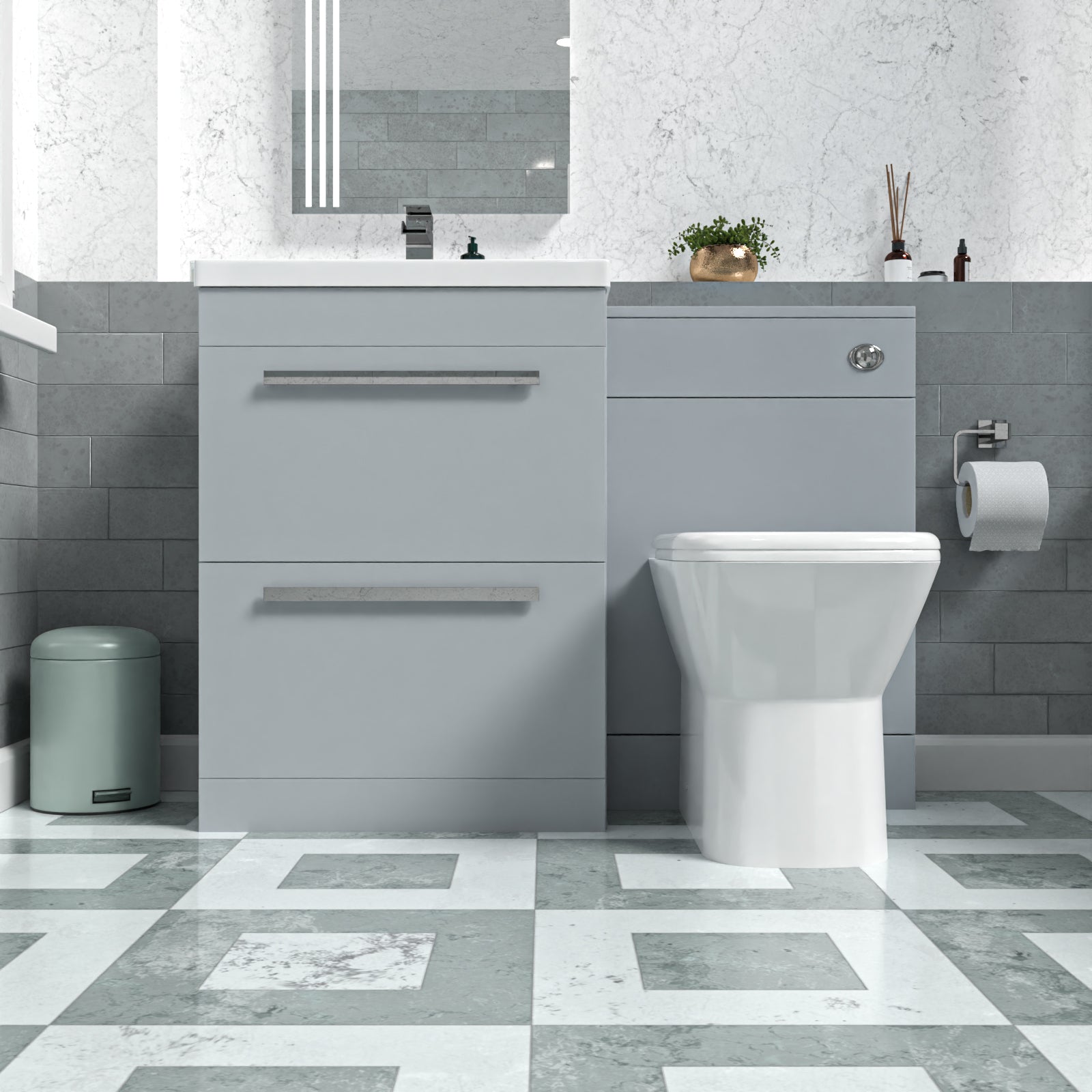 Nanuya 1100mm Matte Grey Basin Vanity Cabinet, WC Unit, Rimless BTW Toilet