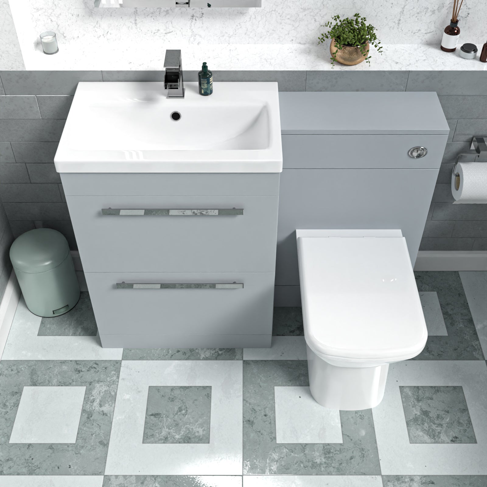 Nanuya 1100mm Matte Grey Basin Vanity Cabinet, WC Unit, Rimless BTW Toilet