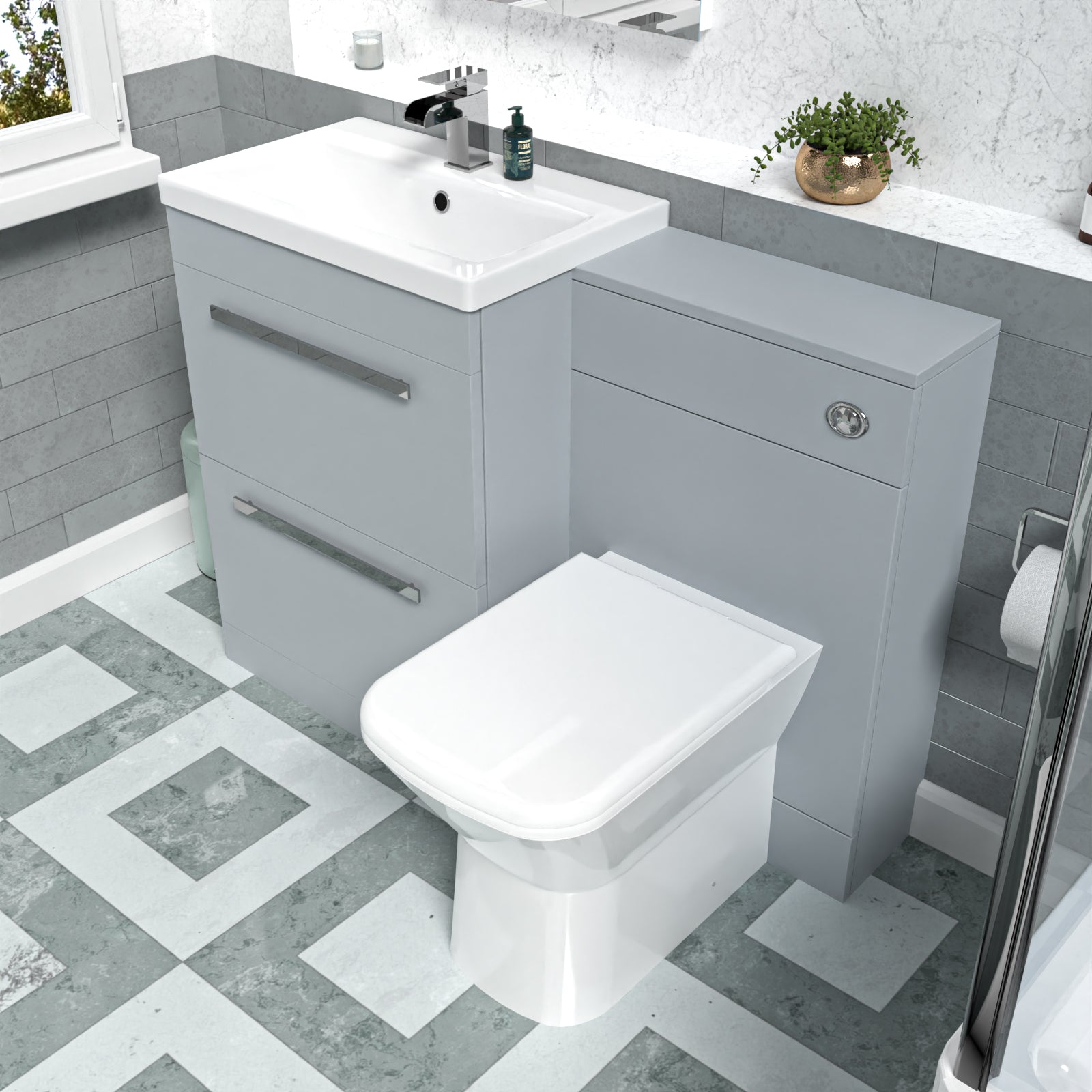 Nanuya 1100mm Matte Grey Basin Vanity Cabinet, WC Unit, Rimless BTW Toilet