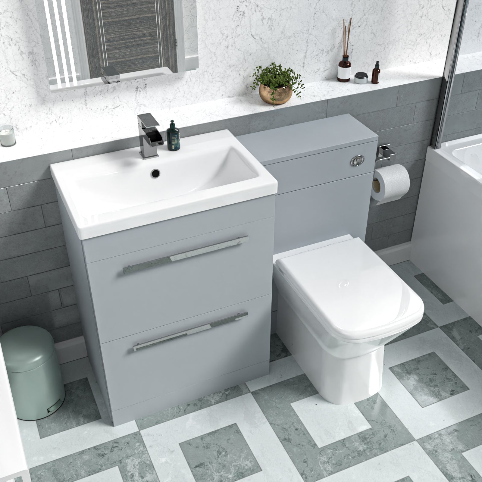 Nanuya 1100mm Matte Grey Basin Vanity Cabinet, WC Unit, Rimless BTW Toilet